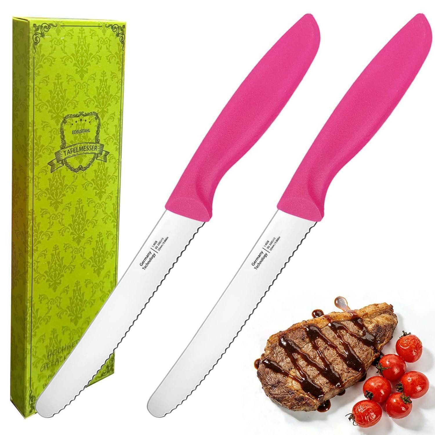 LuxusKollektion Steakmesser 2-tlg. Messer Set Wellenschliff Rosa, Küchenmesser