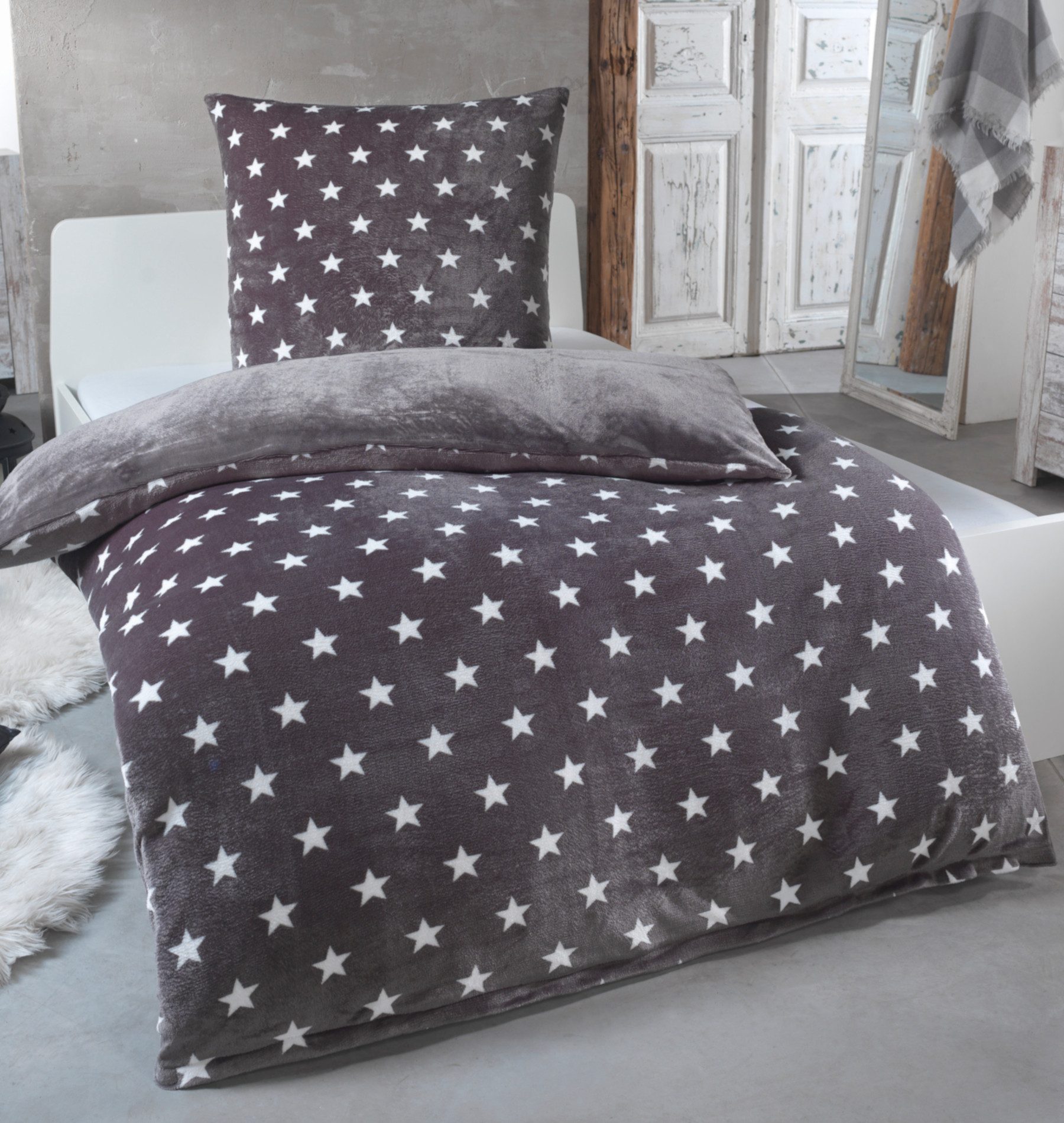 Malika Wendebettwäsche 135x200 + 80x80 cm Cashmere Touch Sterne Bettwäsche, günstig online kaufen