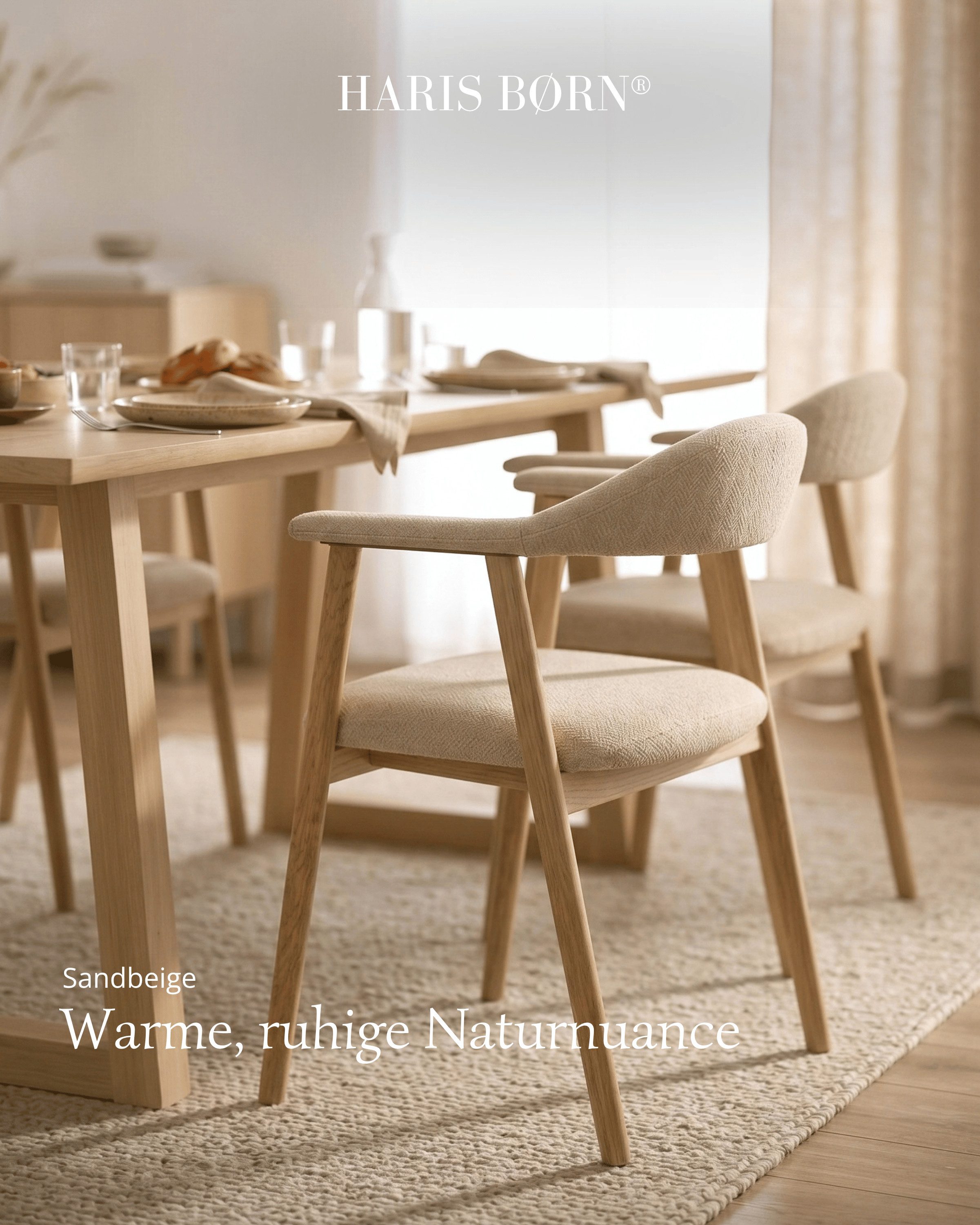 Haris Børn Esszimmerstuhl mit Armlehne (Massiv Eiche) - Polsterstühle für Esszimmer (Set, 2 St), Beige - Esszimmer Stühle & Esstisch Stühle - Moderner Polsterst – Bild 5 von 5
