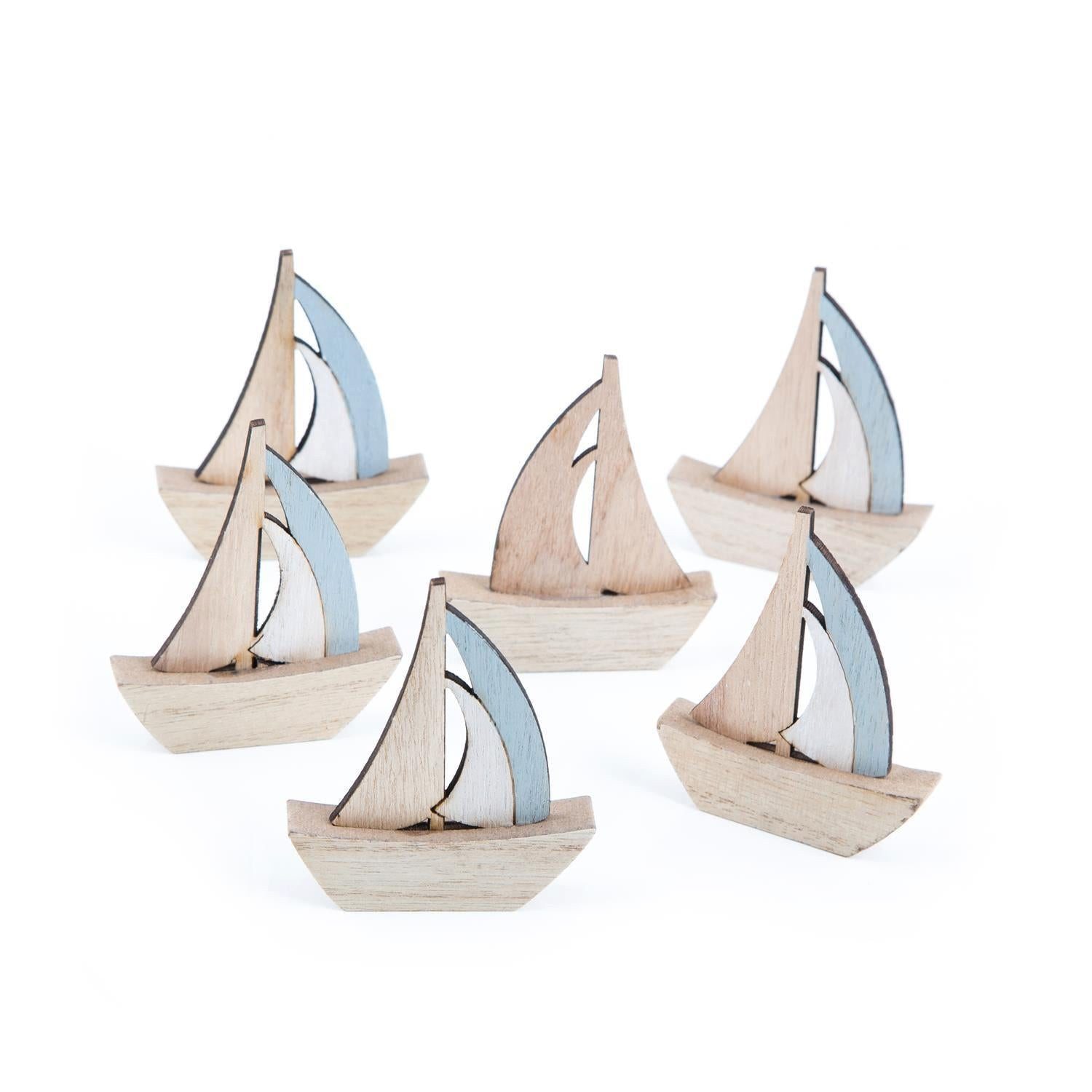 Logbuch-Verlag Dekofigur Kleine Segelboote aus Holz 8 cm blau natur 6 Stück