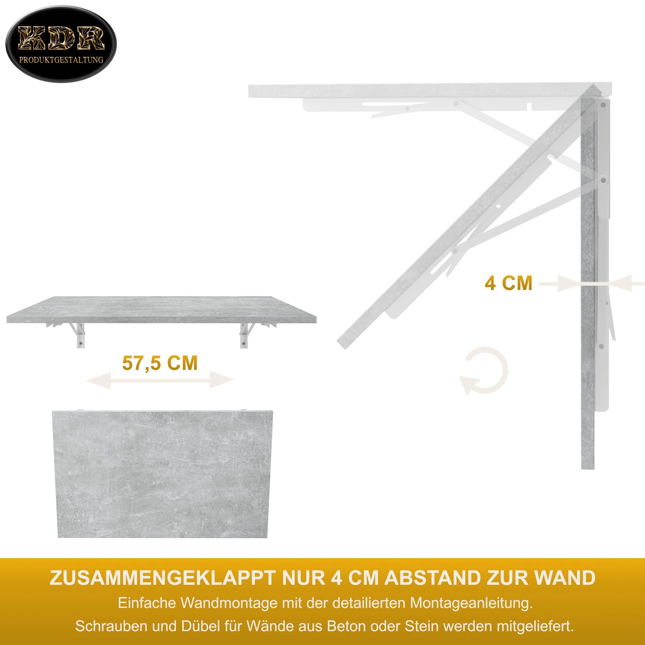 Klapptisch Wandklapptisch Wand KDR Beton 80x50 Tisch, Produktgestaltung Küchentisch Esstisch Schreibtisch