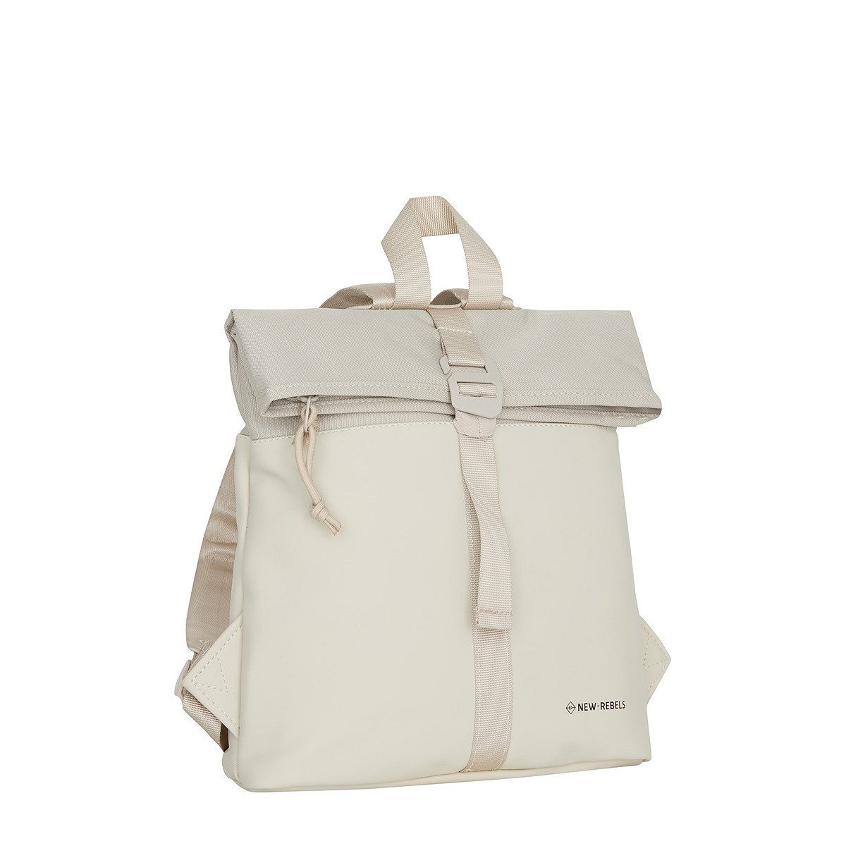 NEW REBELS Cityrucksack kleiner Roll Up RollTop Kurier Rucksack Bruce Los Angeles, wasserabweisendes Planenmaterial & Nylon, beige