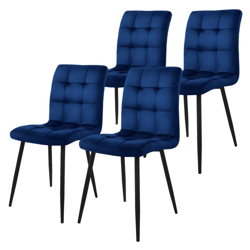 ML-DESIGN Stuhl Esszimmerstühle Wohnzimmerstuhl Polsterstuhl, 4er Set  Dunkelblau mit Samtbezug mit Metallbeinen ergonomisch, Moderner  Esstischstuhl von ML-Design