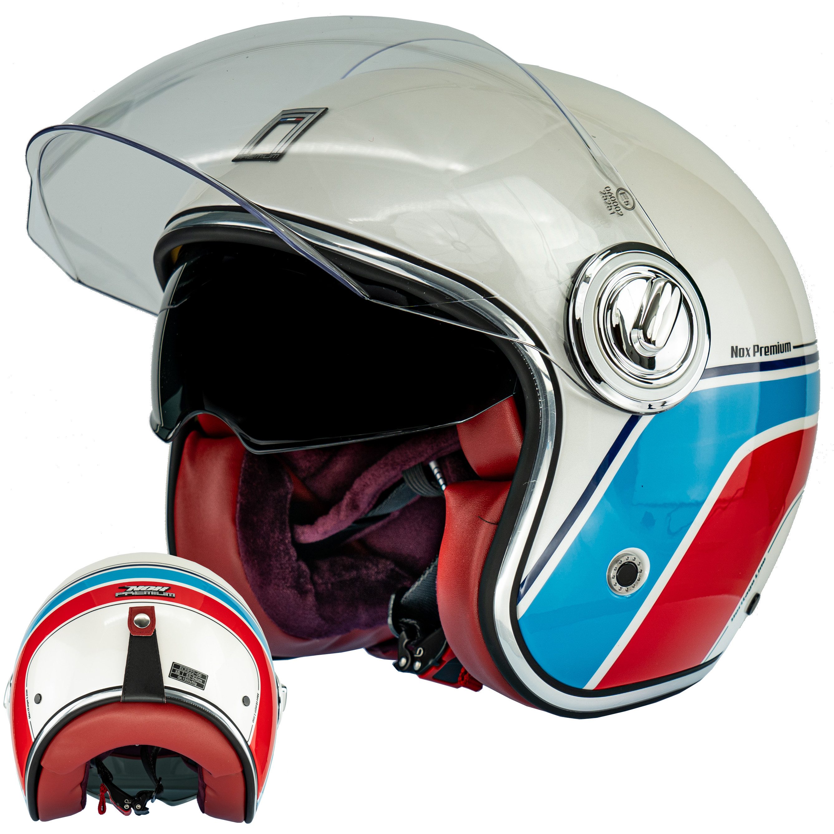 Motorradhelm JetHelm NEO-RETRO HERITAGE Weiß/Blau/Rot