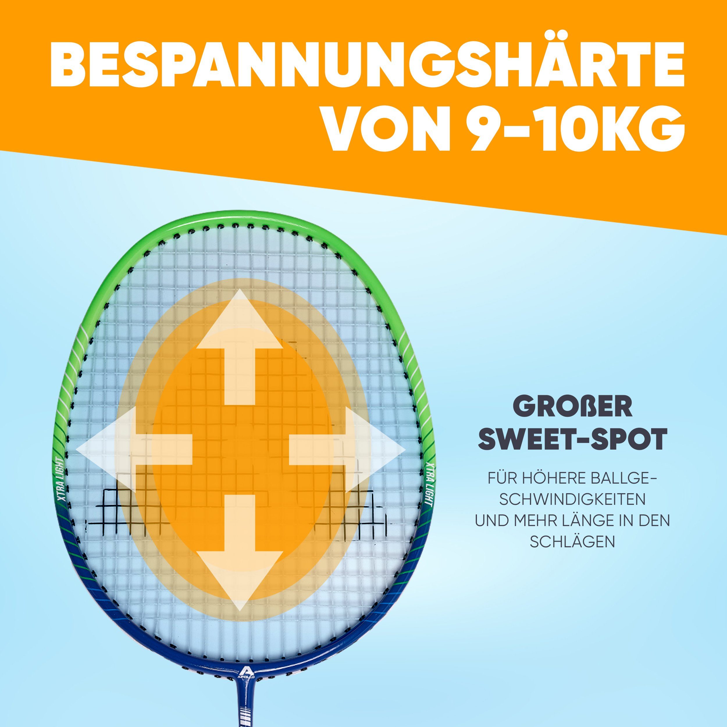 Apollo Badmintonschläger Badminton Set Badminton Match Pro 800, (Set, inkl. 2 Bällen und Tragetasche), inkl. 2 Bällen und Tragetasche