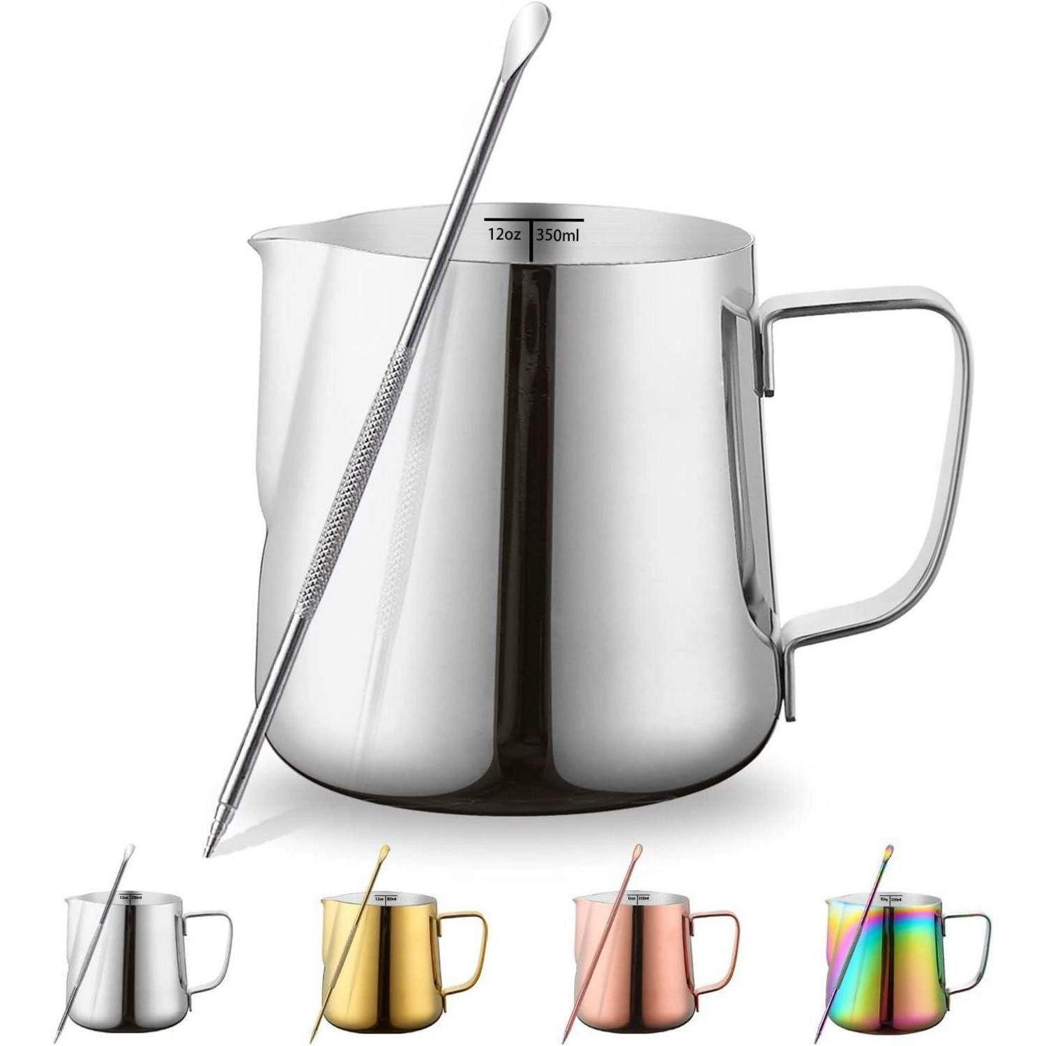 LuxusKollektion Milchaufschäumer Milchaufschäumer 12oz 350ml Edelstahl Latte Art Barista Silber