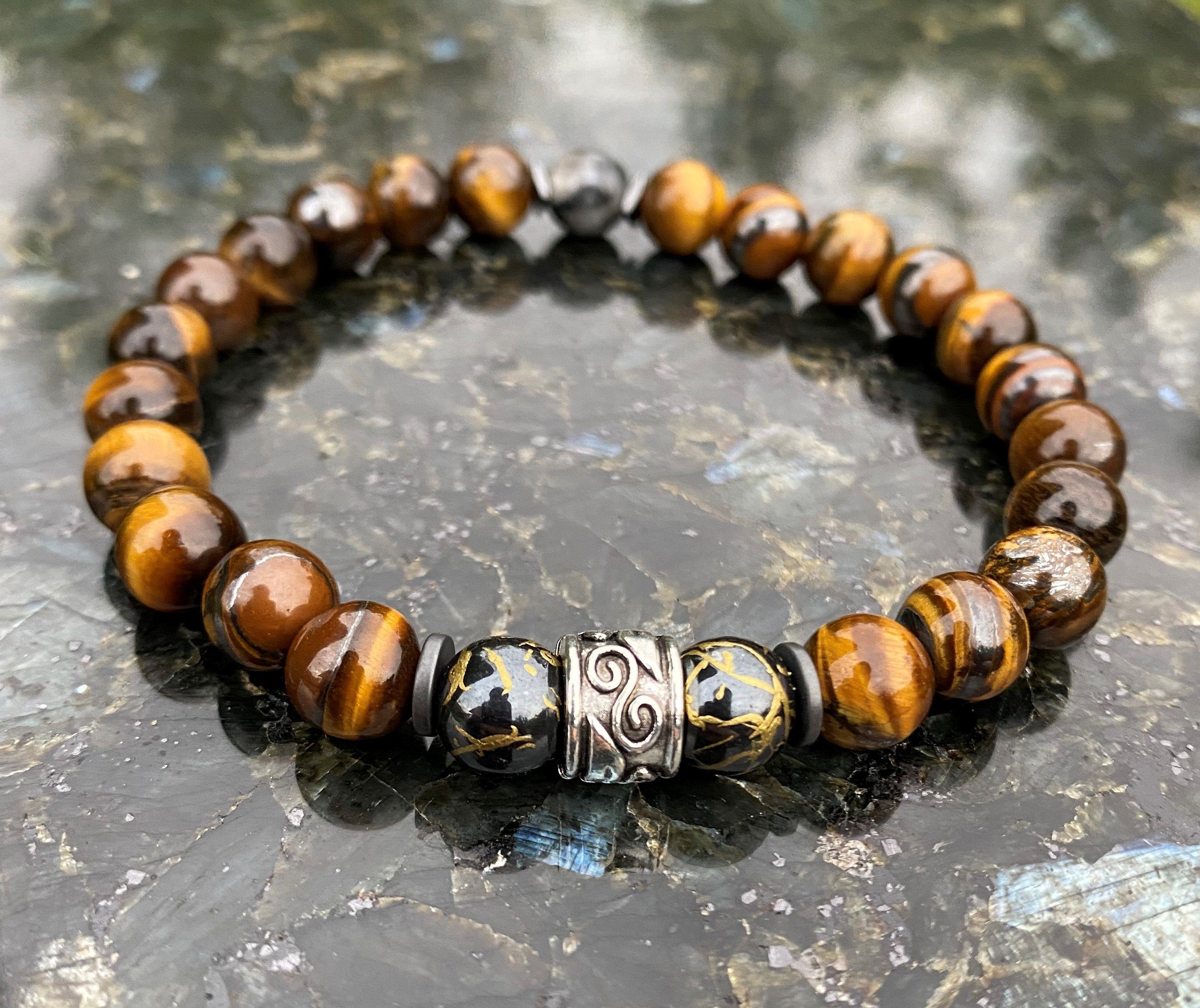 NAHLE Armband Naturstein Tigerauge Perlenarmband Partnerarmband Freundschaftsarmband, handmade, dehnbares Band – Bild 3 von 5