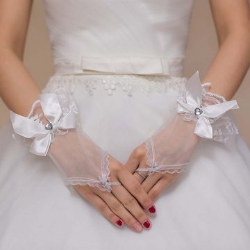 FIDDY Abendhandschuhe Abendhandschuhe Fingerlose Damenhandschuhe (Anzug, Handschuhe Braut Brautkleid Show) Kurzer, fingerloser Spitzenhaken und Ausschnitt