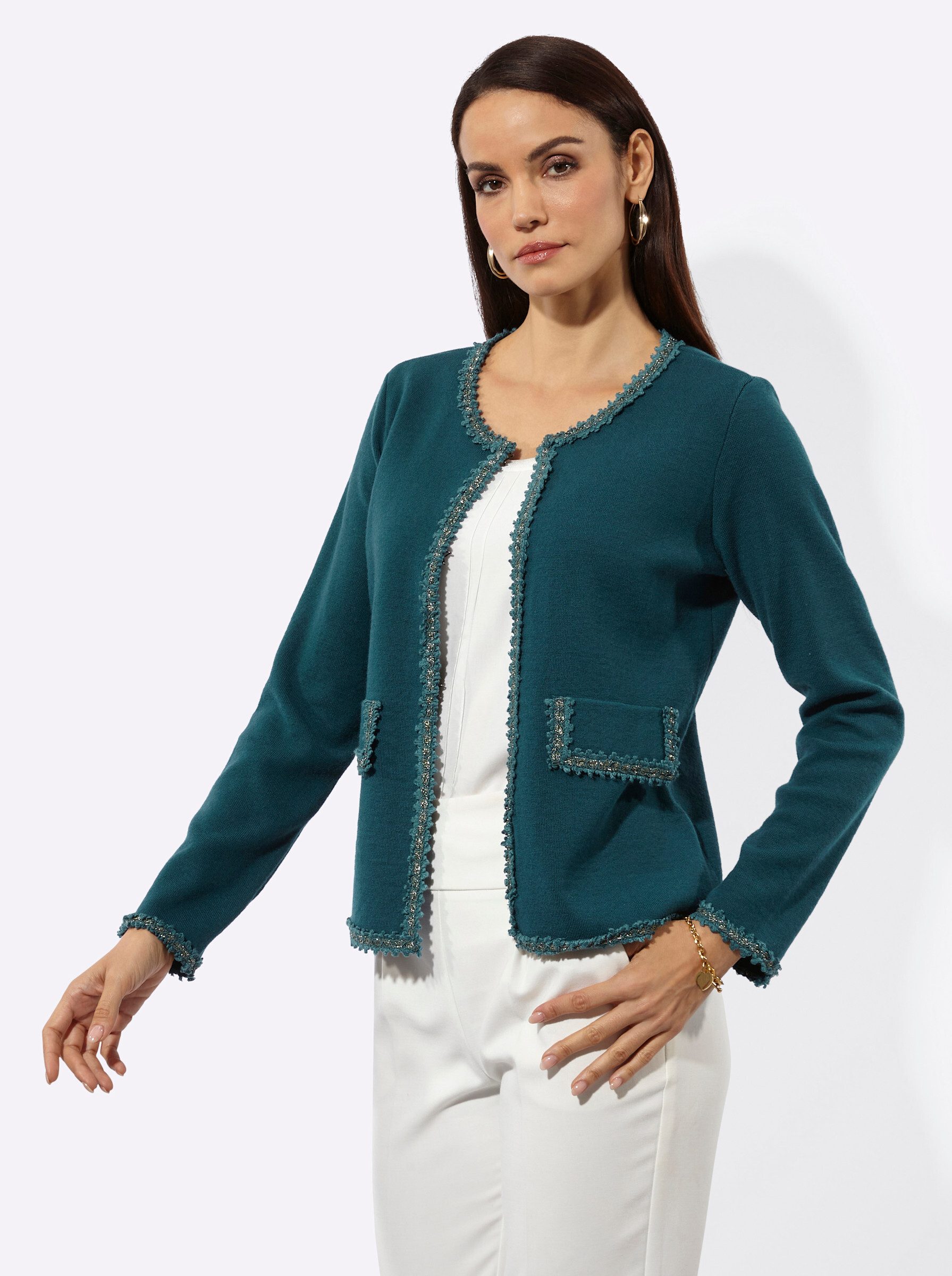 creation L Strickjacke Strickjacke Langarm Feinstrick, Rippoptik