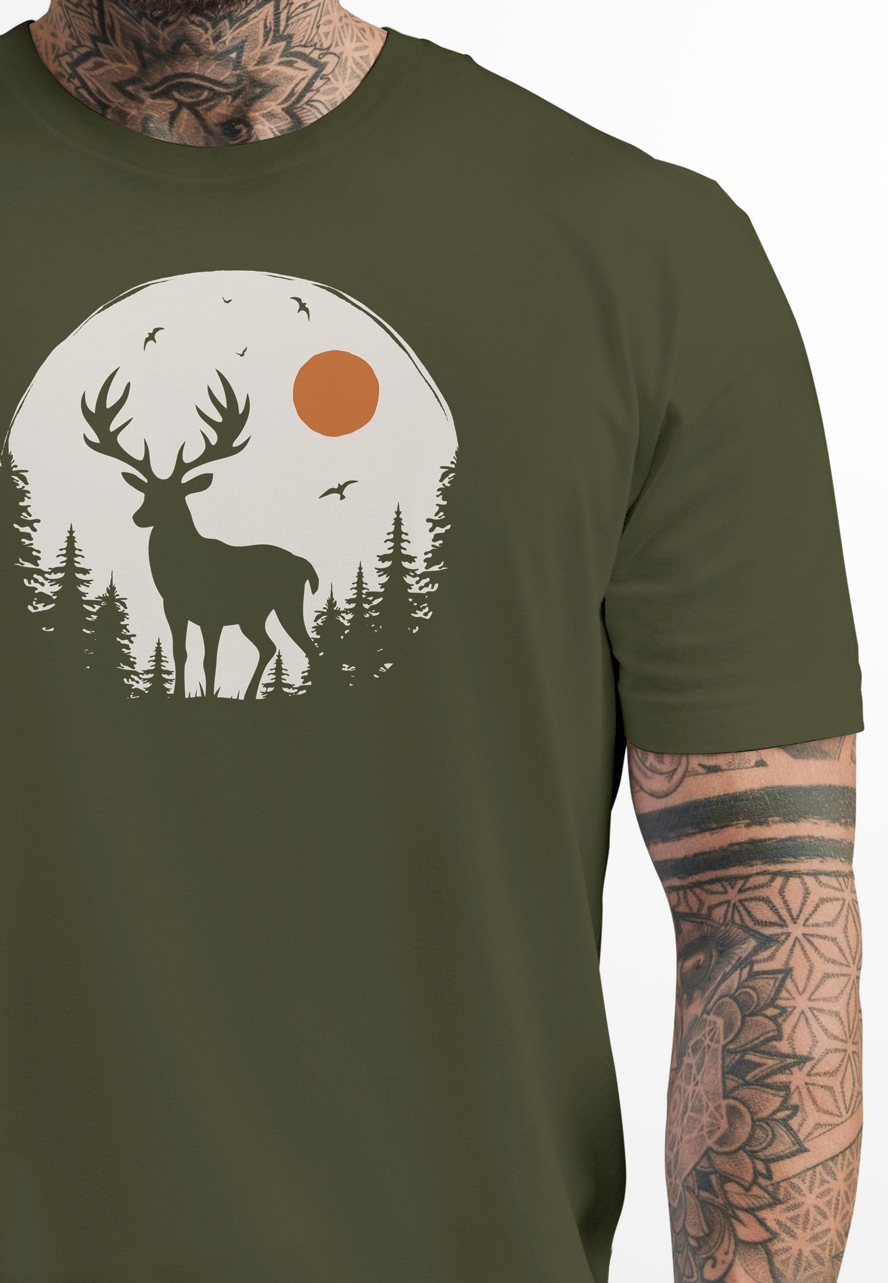 Neverless Print-Shirt Herren T-Shirt Frontprint Hirsch Wald Outdoor Natur W günstig online kaufen
