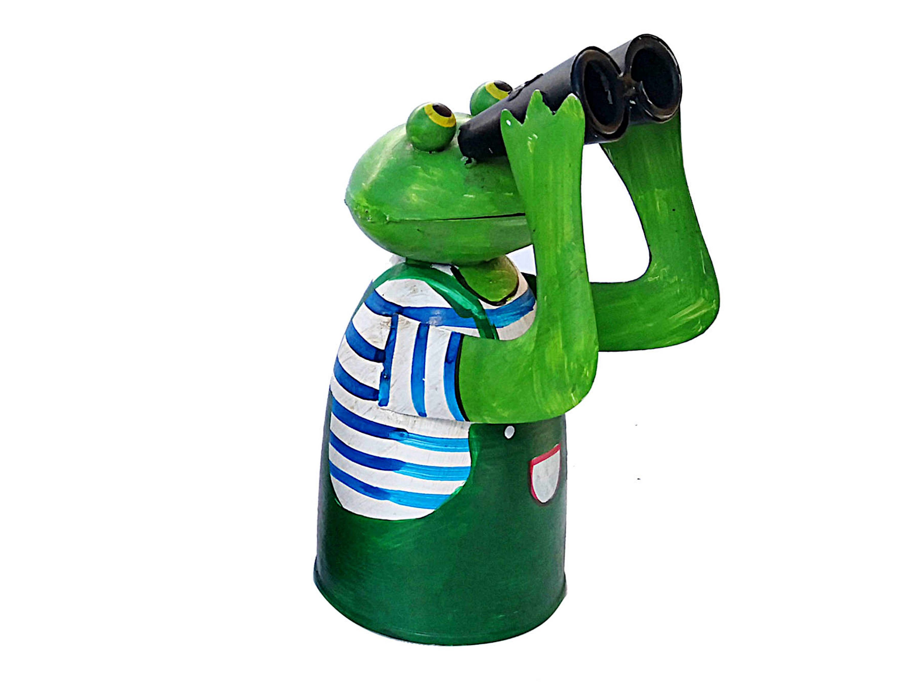 Paulslandhaus Gartenfigur Zaunhocker FROSCH mit FERNGLAS Pfostenhocker Spanner - Voyeurfrosch