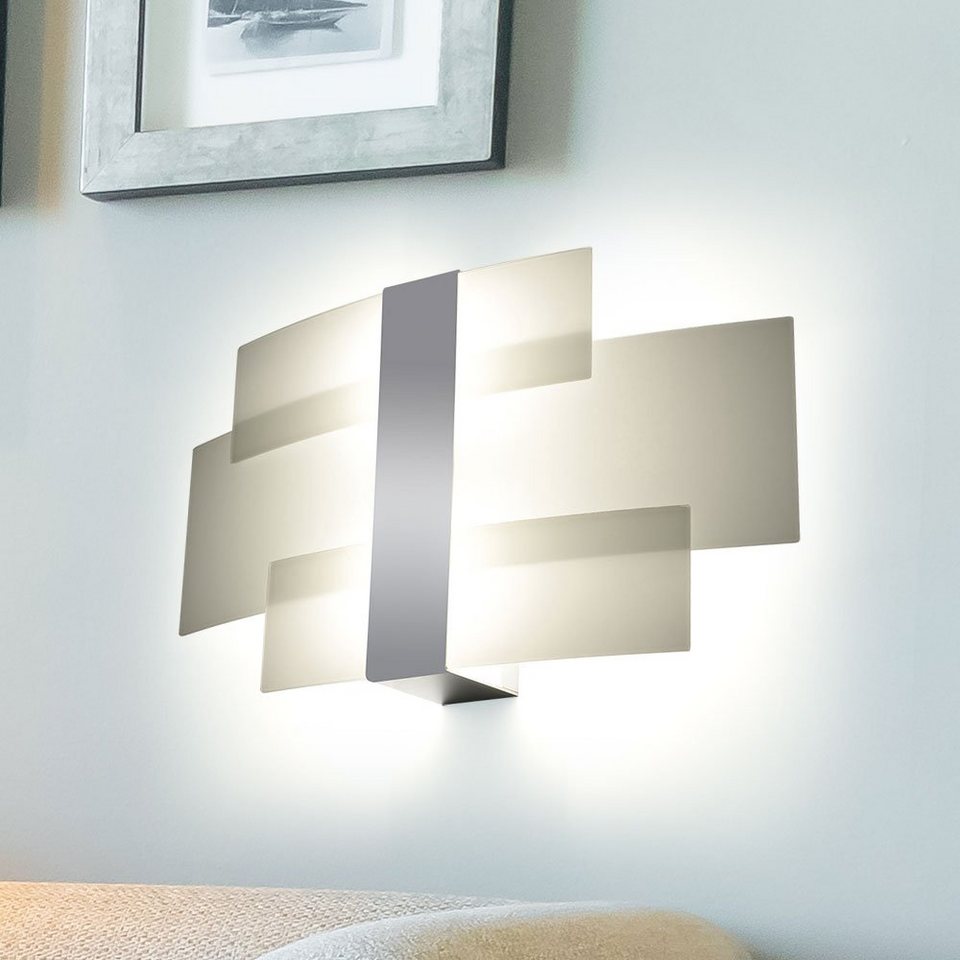 Wandlampe mit Chrom Design Wandleuchten Wohnraumleuchte Glas satiniert weiß