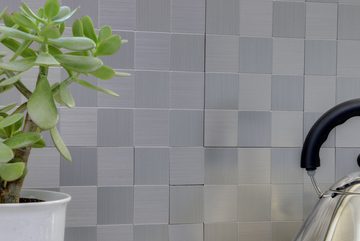 Mosani Aluminium Metall Mosaikfliesen selbstklebende Wandfliesen Wanddekor Klebepaneele, Silber, Spritzwasserbereich geeignet, Küchenrückwand Spritzschutz