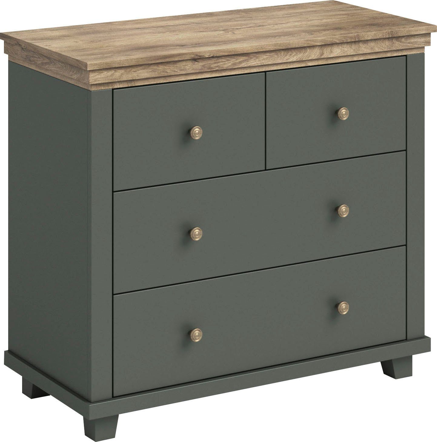 Home affaire Schubkastenkommode Evora mit 4 Schubladen, 90x42x80,5 cm (BxTxH), FSC®-zertifiziert, Kommode mit MDF-Applikationen, Landhausstil, passende Ergänzung