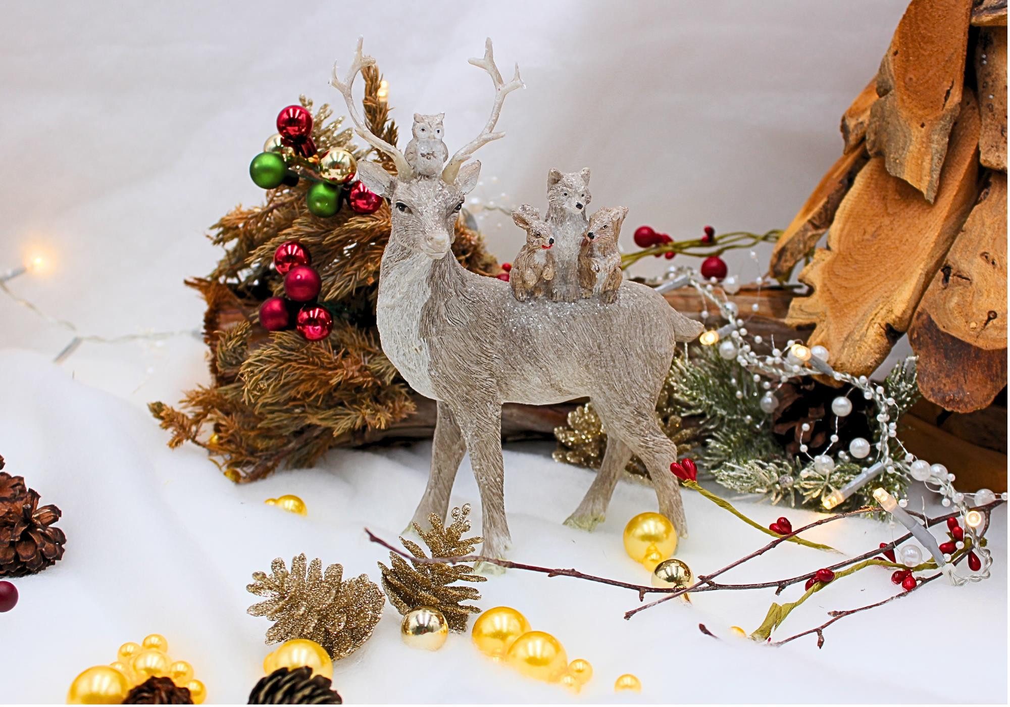 Dekohelden24 Dekofigur Hirsch aus Poly weiß, beige L/B/H 15x19x6cm günstig online kaufen