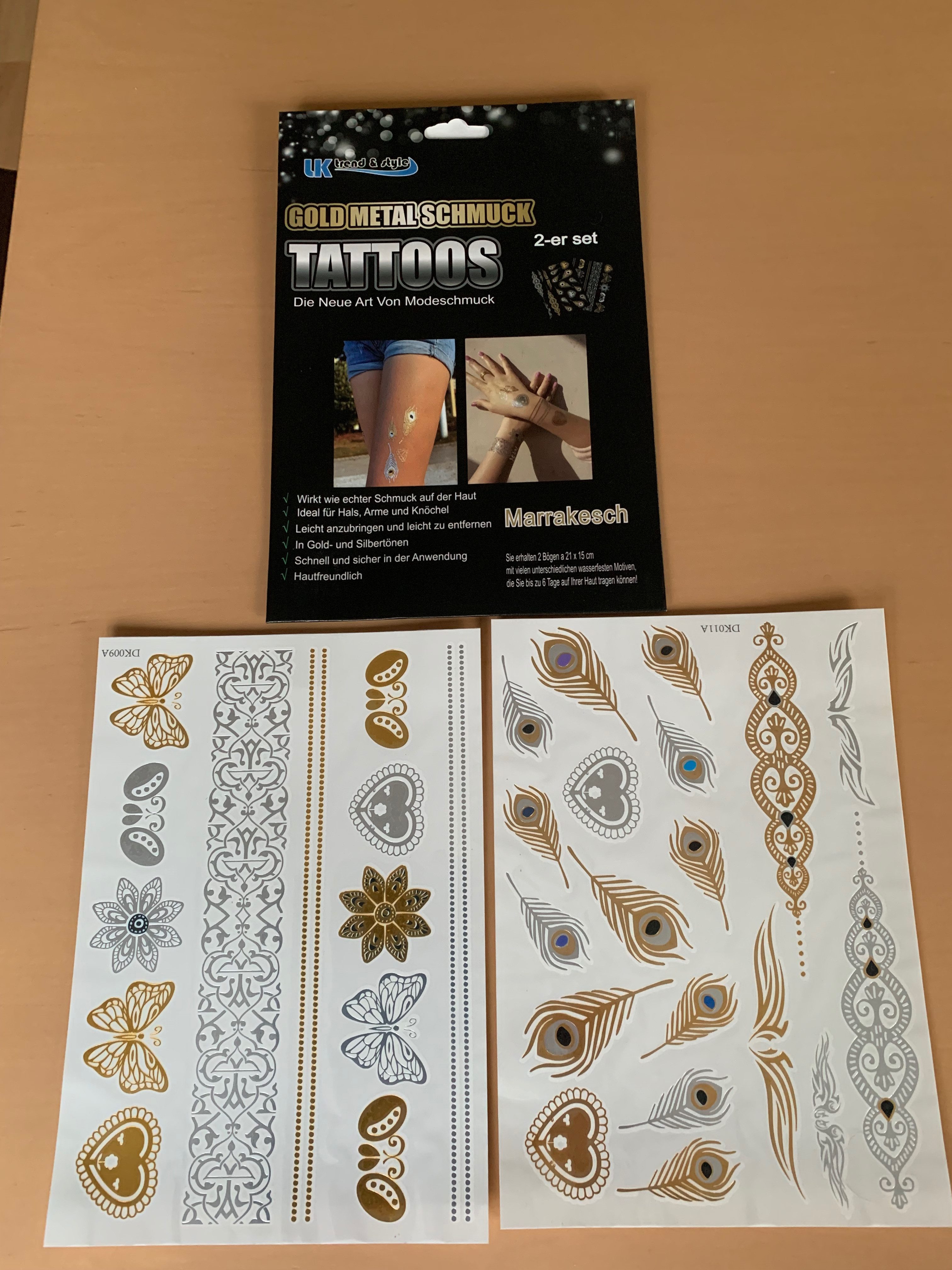 LK Trend & Style Schmuck-Tattoo Wundertüte Gold-Metall die andere Art von Modeschmuck., 20-tlg., Im Sommer Festival Geburtstagsparty Mädelstag, Hautschmuck für den Moment, Hautschmuck nicht für die Ewigkeit