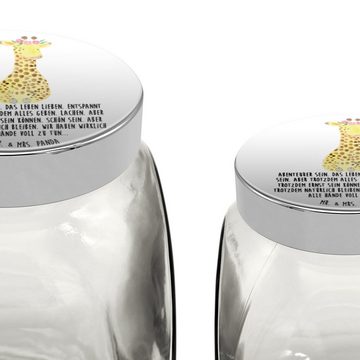 Mr. & Mrs. Panda Vorratsglas XL 2000ml Giraffe Blumenkranz - Weiß - Geschenk, Aufbewahungsglas, Wi, Premium Glas, (1-tlg), Herzmotiv