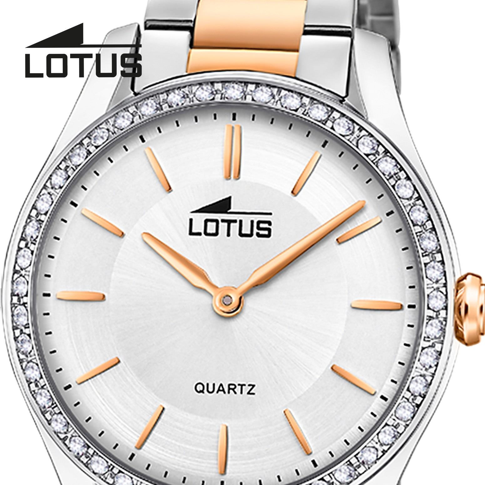 Lotus Chronograph Lotus Damenuhr Edelstahl silbergold, (Chronograph), Damen Armbanduhr rund, mittel (ca. 34mm), Edelstahl