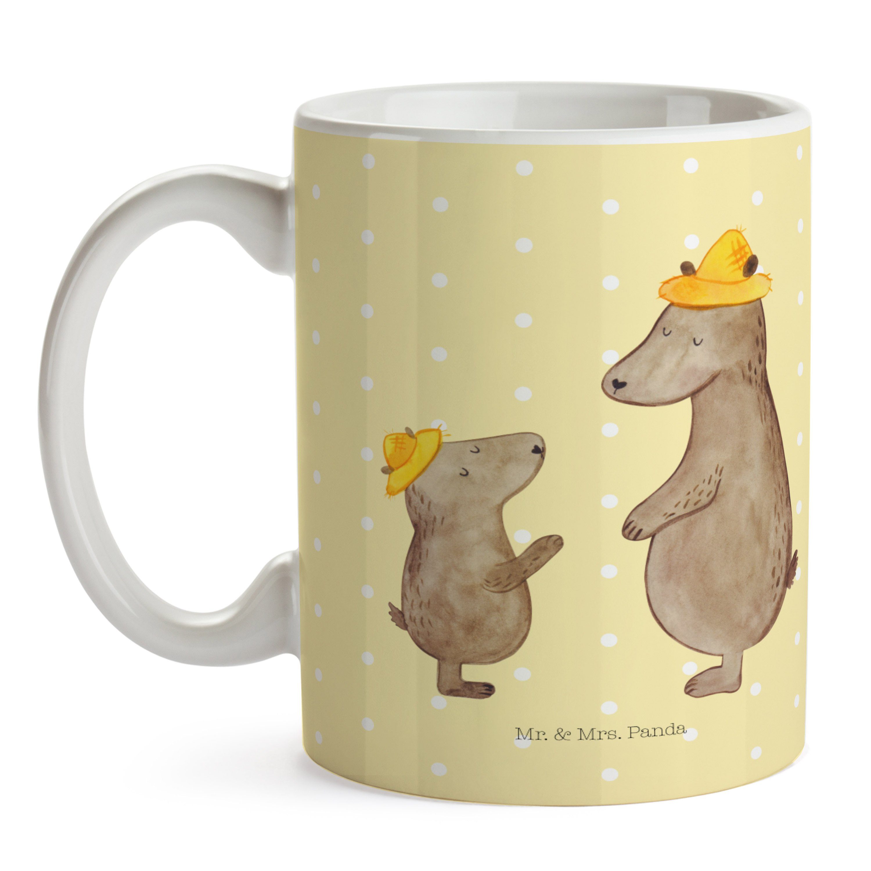 Mr. & Mrs. Panda Tasse Keramik Hut Gelb Pastell - Geschenk, Keramiktasse, mit Motive, Tasse - Bären