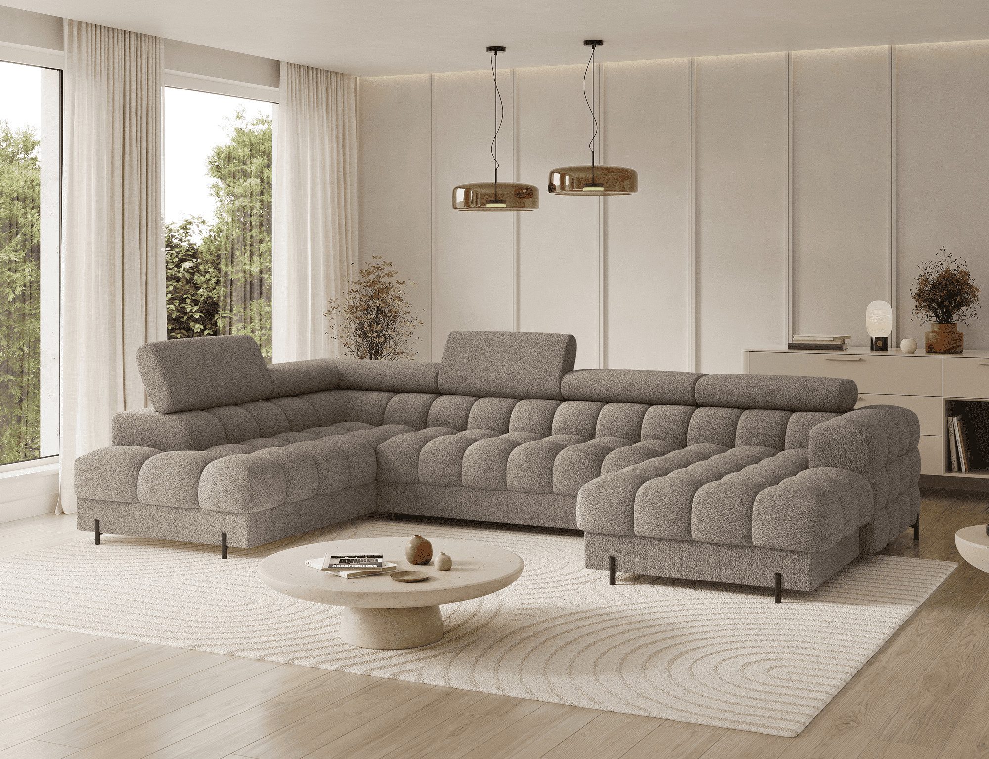 MOEBLO Ecksofa Vinca, Modernes U-Form Sofa mit Schlaffunktion, großem Stauraum und verstellbaren Kopfstützen für flexible Wohnraumgestaltung, Eckcouch Wohnlandschaft Sofa mit Ottomane Eckgarnitur Polsterecke, Links- oder rechtsseitig montierbar (BxHxT): 358 x 93 x 202 cm