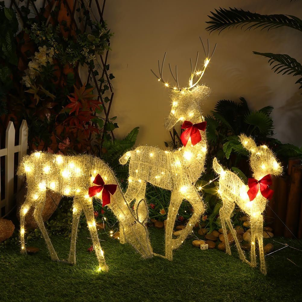3-teiliges Weihnachtsbeleuchtung Familie,Weihnachtsdeko Weihnachtsszene LED DOPWii Rentier