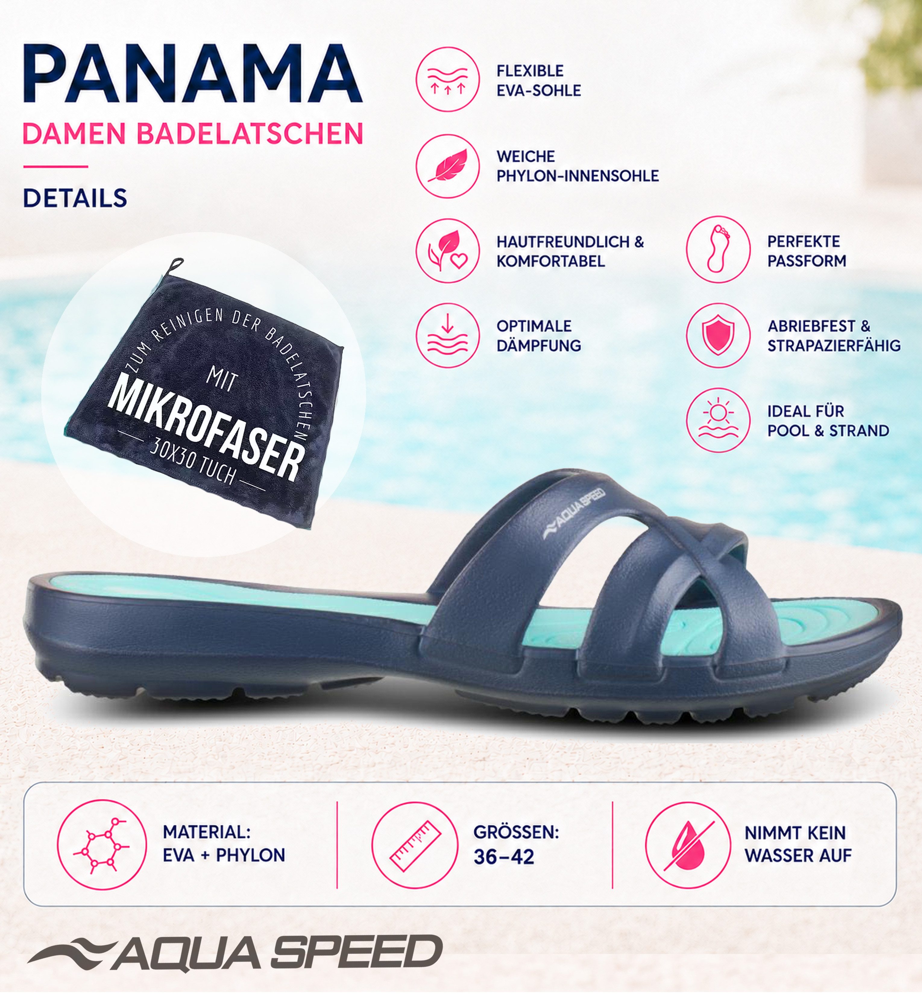 Aqua Speed Relax-Feeling im Alltag – Rutschfest & schnelltrocknend Gr. 42 Badepantolette (Wellness-Slipper mit Mikrofaser – Für Alltag, Reise & Bad) Inklusive M – Bild 4 von 5