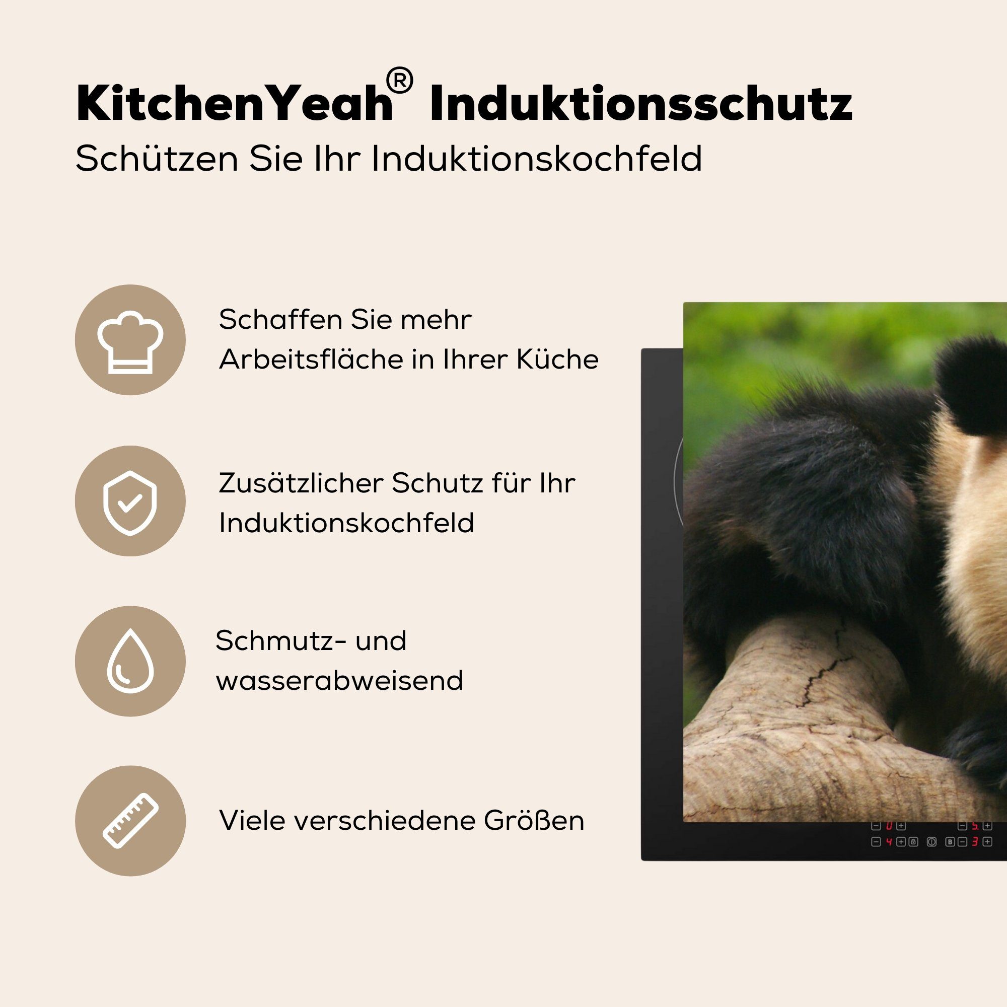 MuchoWow Herdblende-/Abdeckplatte Vinyl, tlg), für küche, - die Bäume, 81x52 cm, Panda Induktionskochfeld - (1 Schutz Ceranfeldabdeckung Tiere