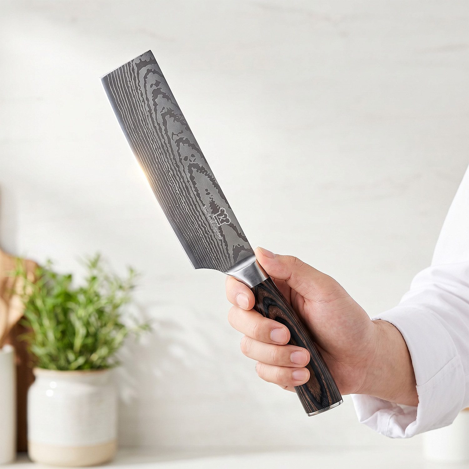 Küchenkompane Asiamesser Profi Nakiri Messer – 18 cm – Edelstahl in Damast-Optik – Inkl. Box