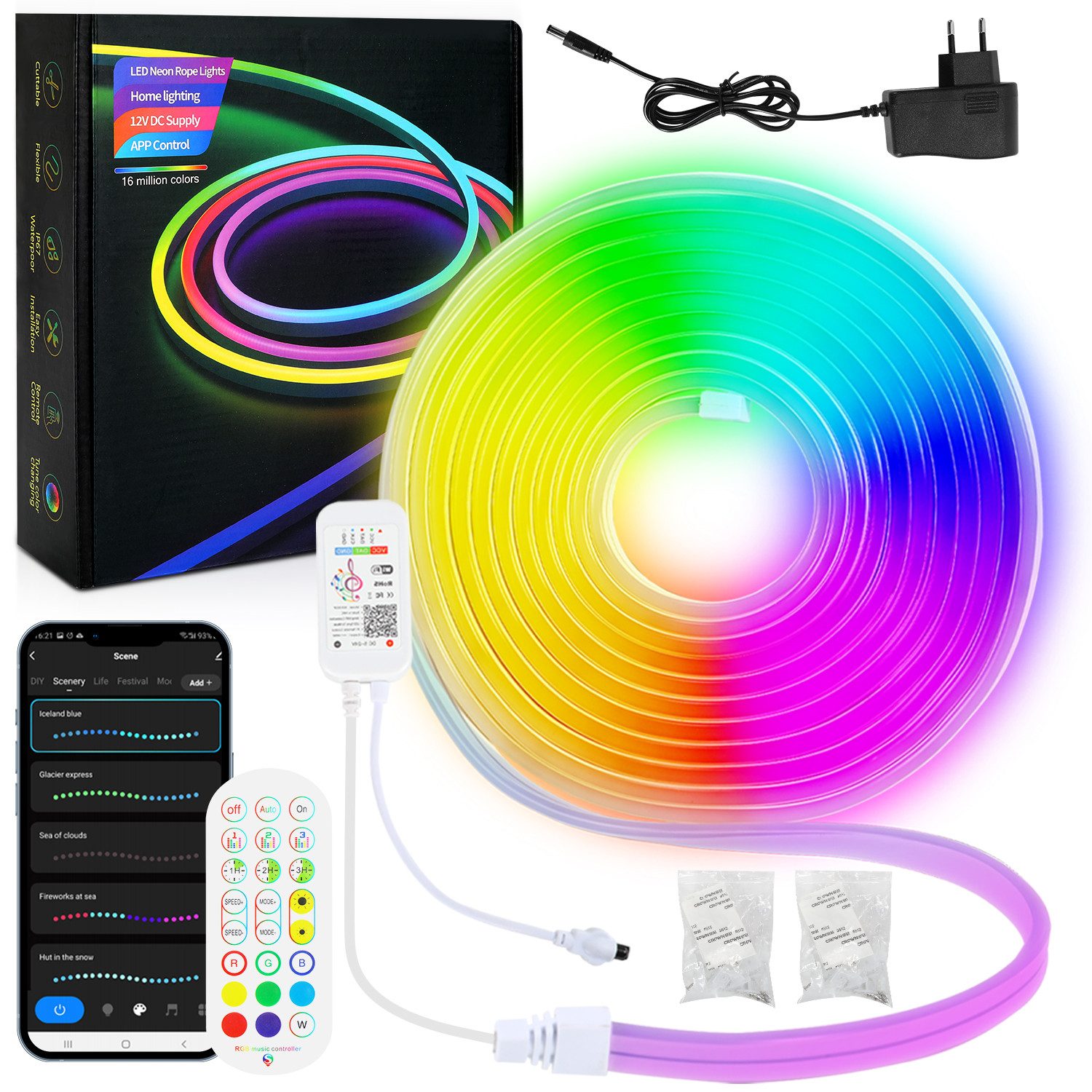 Clanmacy LED-Streifen 2M Neon LED Streifen RGBIC WIFI APP Steuerung Neon LE günstig online kaufen