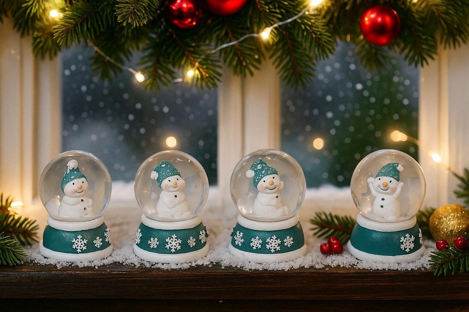 Geschenkestadl Schneekugel 4 x Schneekugel Schneemann 6cm Winter Deko versch. Farben – Bild 2 von 2