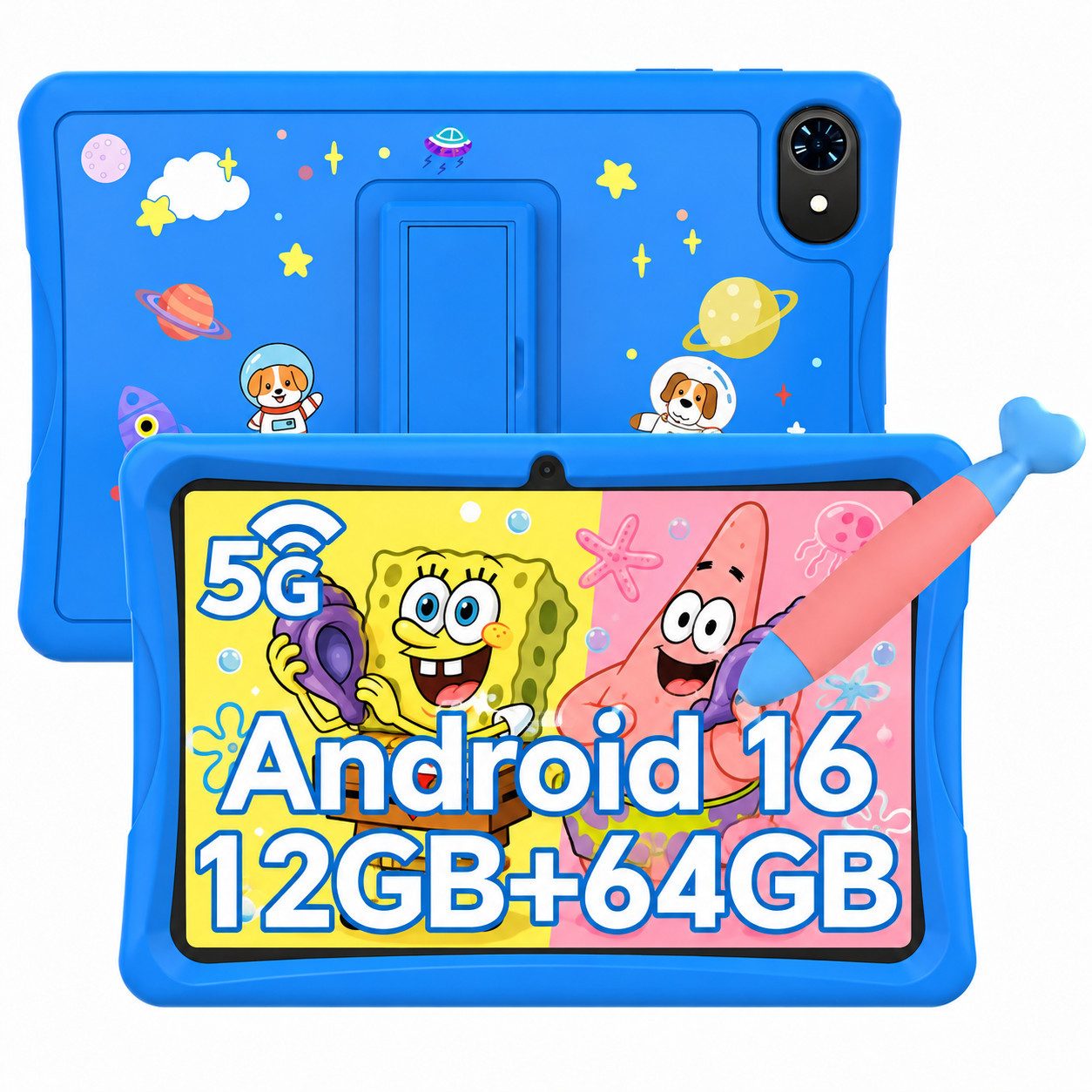 TABWEE 10.1'' Kids Android 64/128GB mit Stylus Tablet (10.1", 64 GB, Android 16, 5G wifi, Android 16, Google Kids Space, Gemini AI, mit Stift)