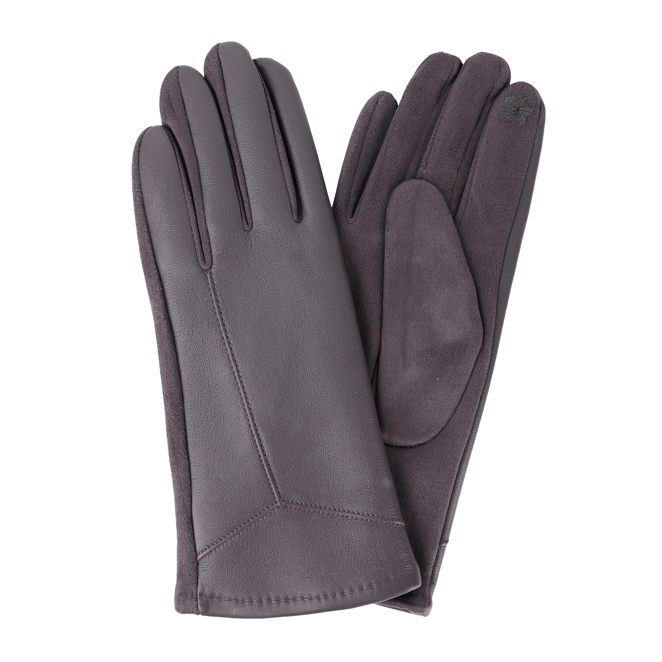 MIRROSI Lederhandschuhe Damen Touchscreen Handschuhe gefüttert Warm ONESIZE aus Veganleder sehr weich und warm ideal für Herbst oder Winter Dunkelgrau