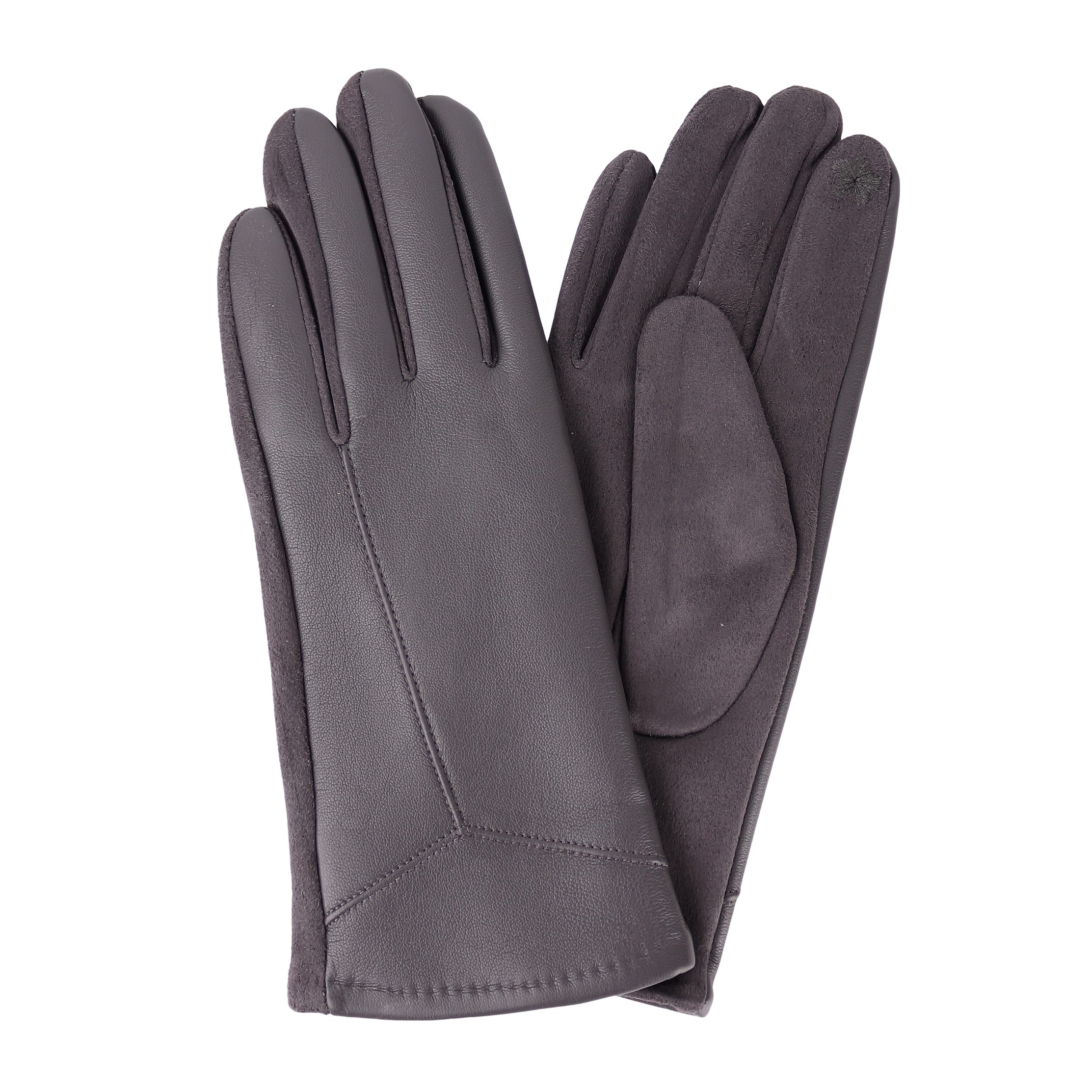 MIRROSI Lederhandschuhe Damen Touchscreen Handschuhe Winter für Dunkelgrau warm oder ideal Warm sehr weich ONESIZE Veganleder aus gefüttert Herbst und