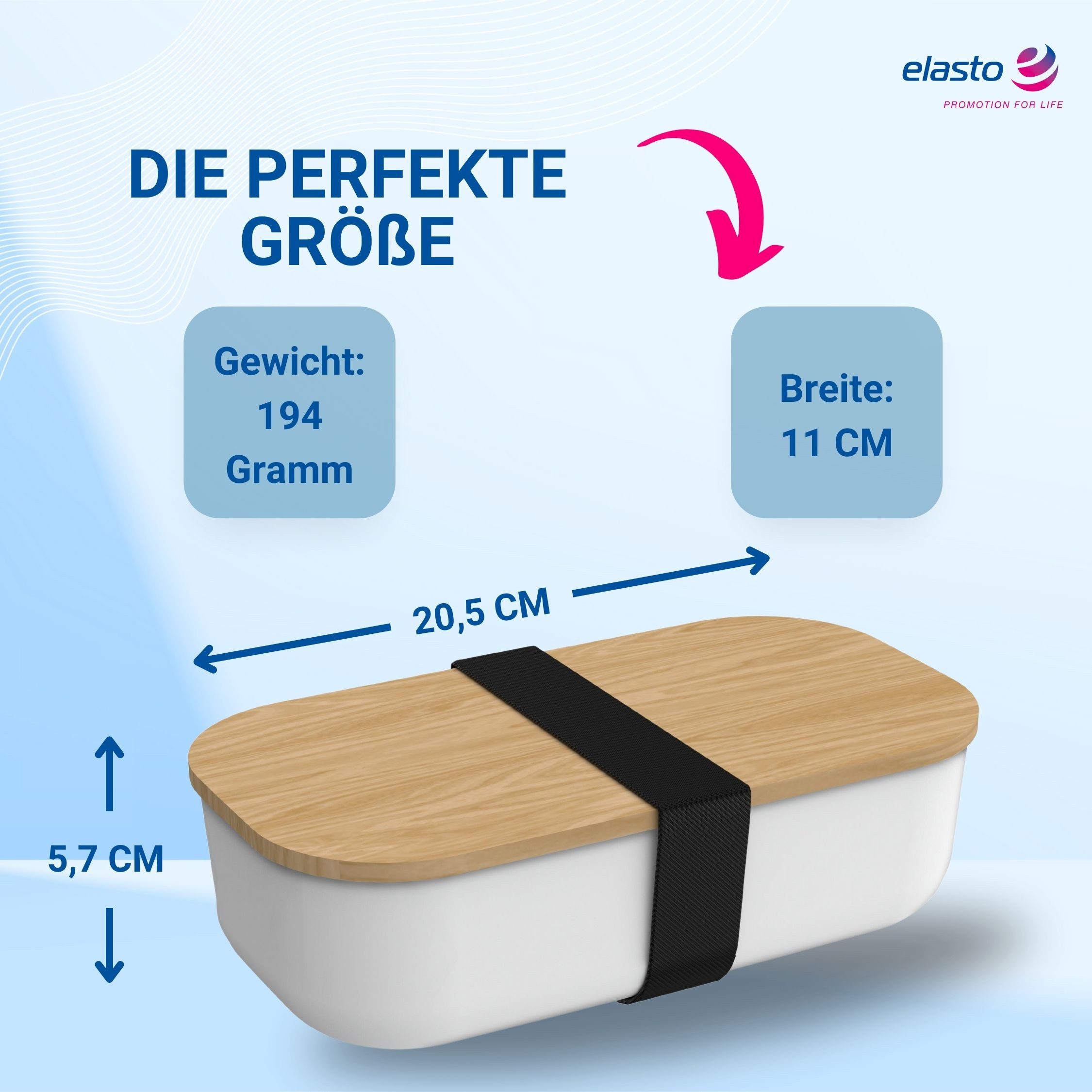 elasto Lunchbox Beech 1300 ml in Weiß Brotdose mit Elastikband Holz-Deckel