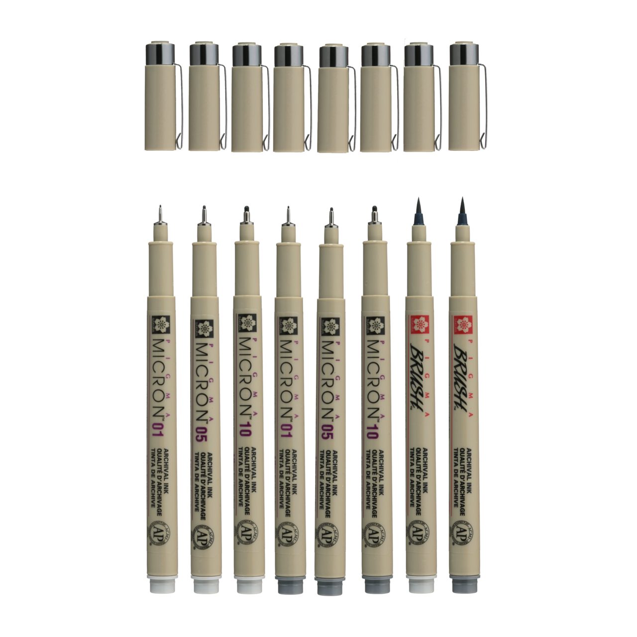 Talens Fineliner Sakura Pigma Micron Fineliner-Set, 8 Stifte, Kaltgrau Hell & Kaltgrau