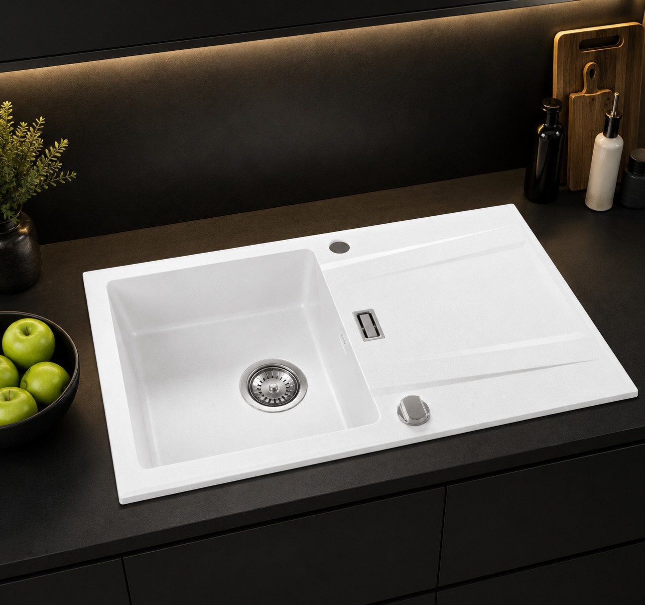 Homeline Granitspüle Granitspüle Schwarz Grau Weiß Beige Küchenspüle Einbauspüle, Eckig, 76/44 cm, (2 St)