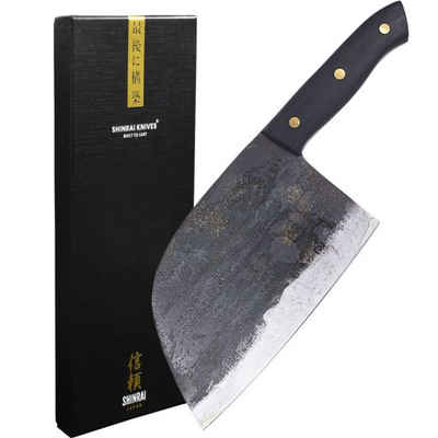 Shinrai Japan Damastmesser Hackmesser 18 cm - Japanisches Messer mit Lederscheide, Handgefertigt bis ins Detail
