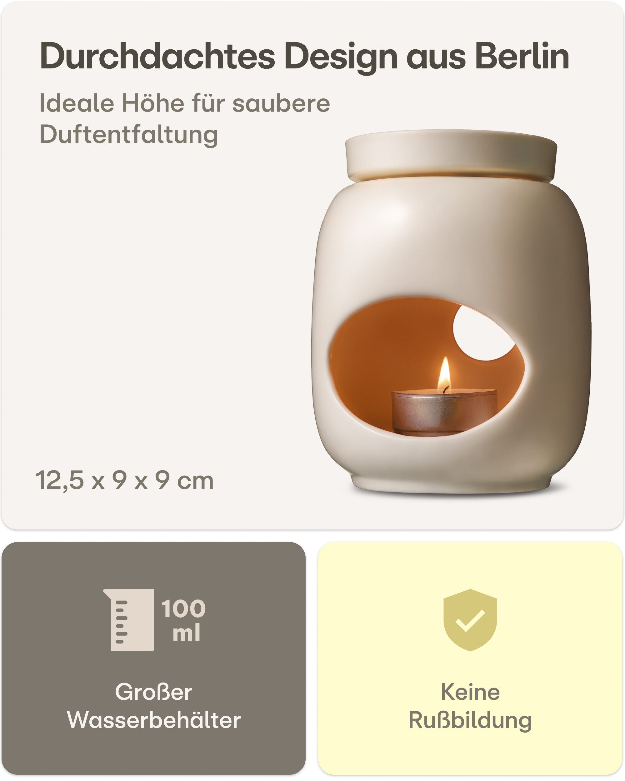 Praknu Duftlampe Duftlampe Keramik 100ml – Teelicht Aromalampe für Öle & Duftwachs (Einzelartikel, 1 St., 1 x Praknu Teelicht Duftlampe Keramik 100 ml – Verdampfen für Öle), Sanftes Verdampfen & Langanhaltender Duft – Diffuser Stövchen