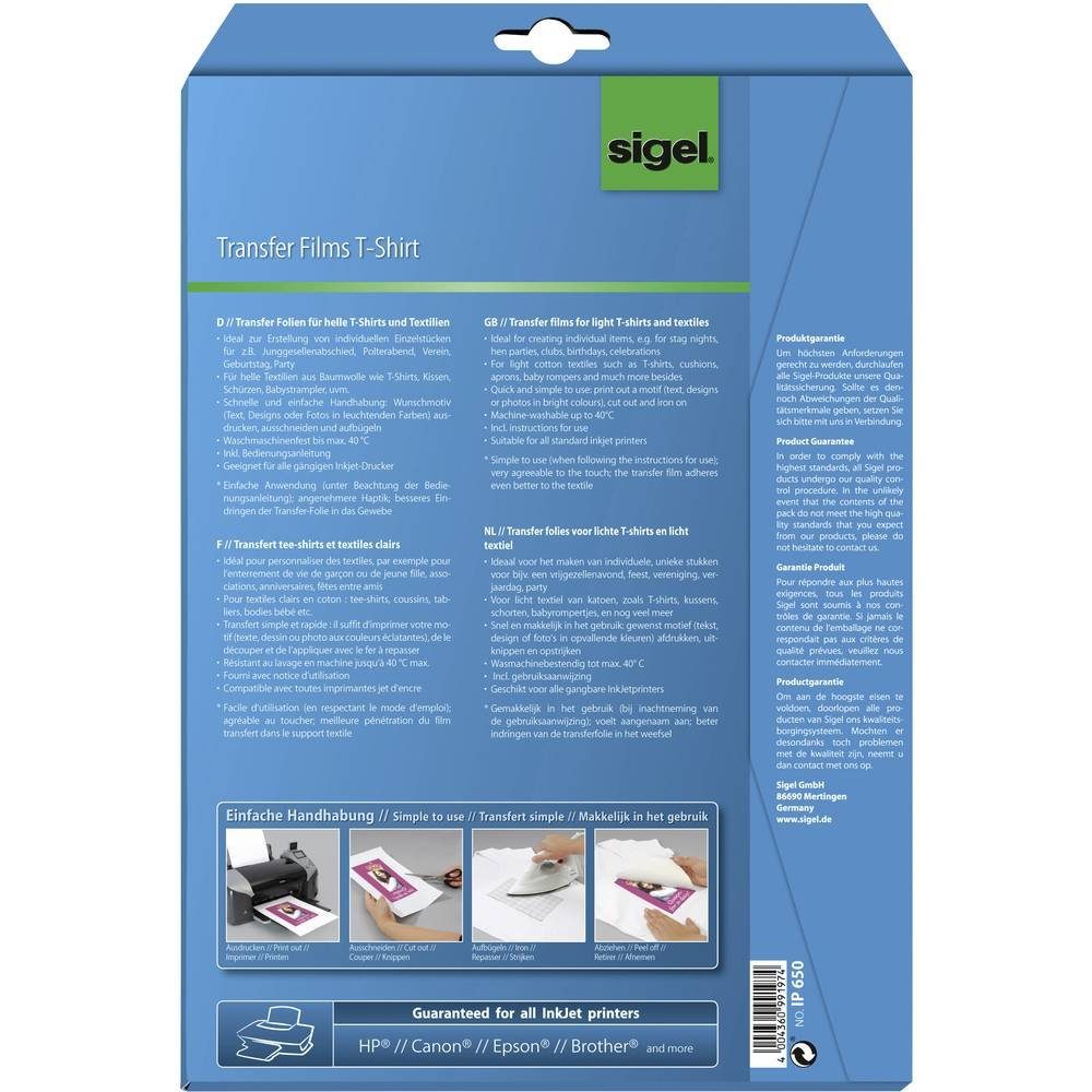 Sigel Fotopapier HOT DEAL T-Shirt Transfer Folien für helle Textilien, 6 T1156