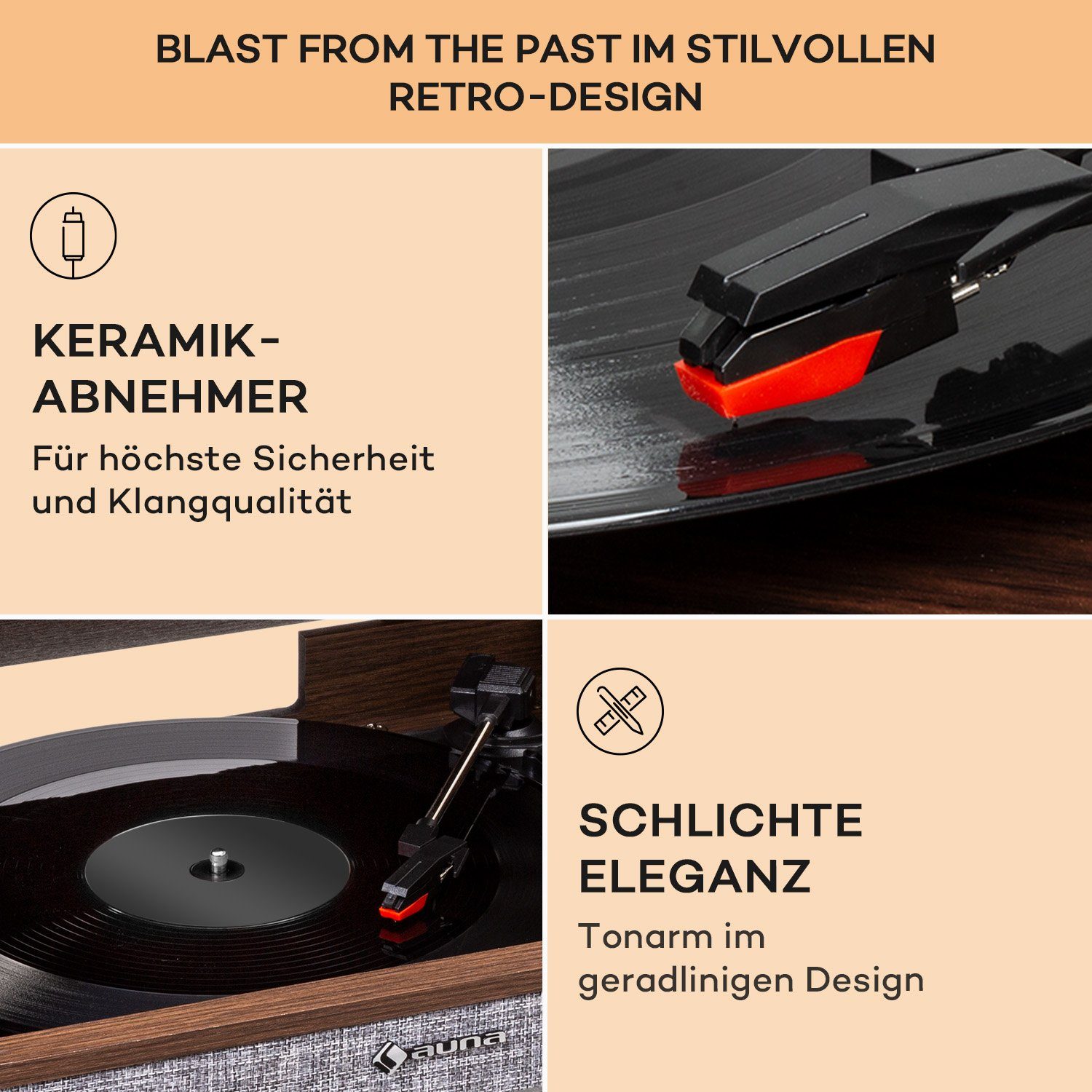 Auna Schallplattenspieler (Riemenantrieb, Radio Plattenspieler Julie Braun Vinyl Plattenspieler) Bluetooth;CD, mit Lautsprecher Ann