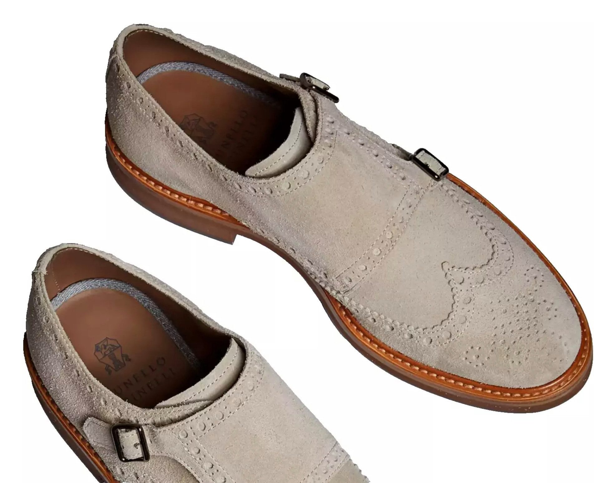BRUNELLO CUCINELLI Doppel-Monkstrap Suede Brogue Schuhe Mokassin Hergestellt in Solomeo, Italien – der Heimat von Brunello Cucinelli.