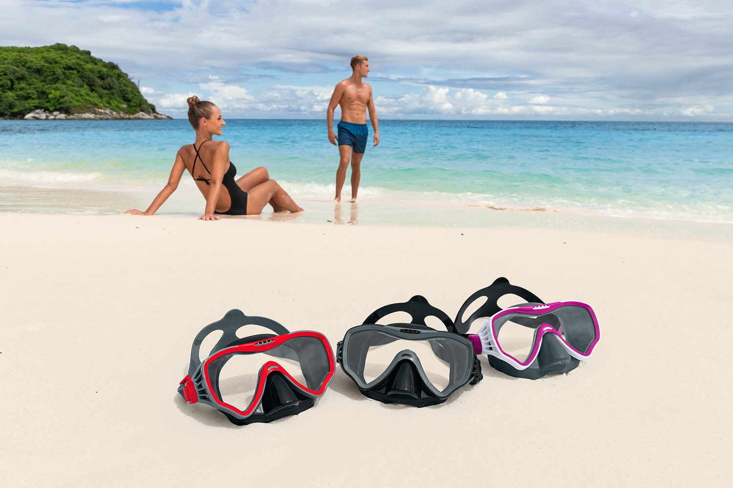 Bestway Taucherbrille Crusader Pro™, (Packung, Verstellbares, zweigeteiltes Silikon-Kopfband), 100% latex- und PVC-frei