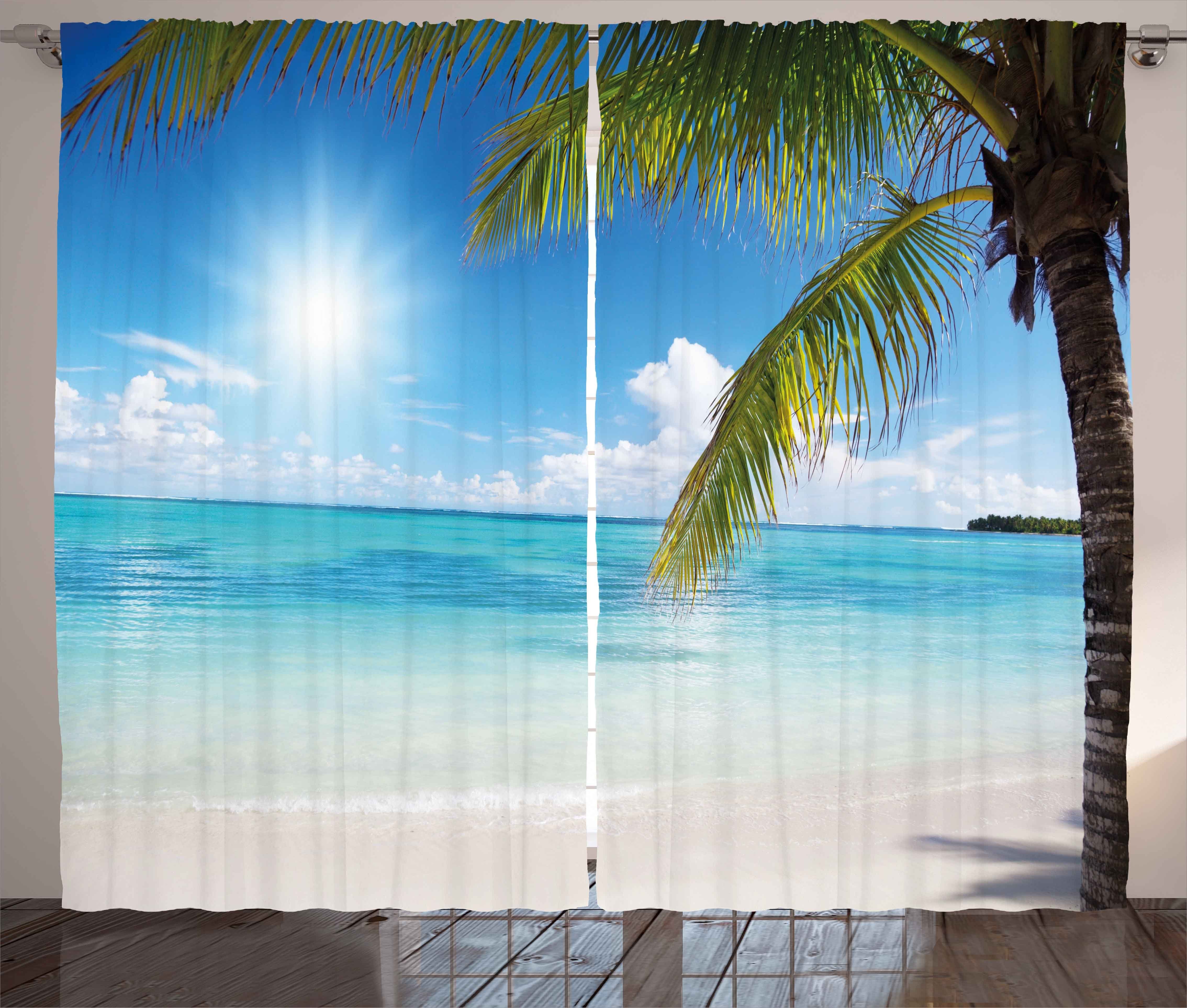 Palms und Tropical Kräuselband Haken, Schlafzimmer Gardine mit Abakuhaus, Vorhang Schlaufen Seashore Strand