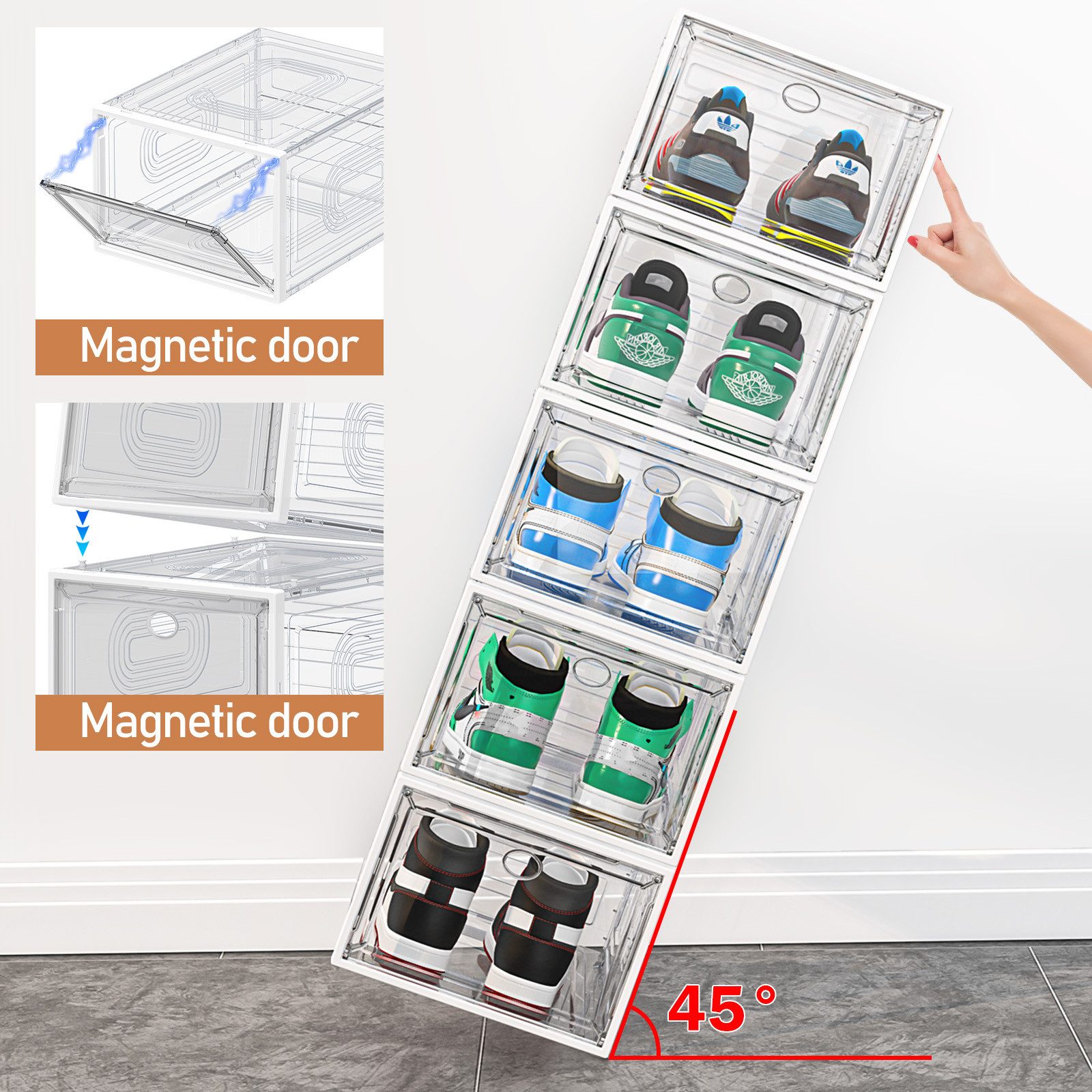 POPOLIC Schuhkiste Schuhbox Schuh-Organizer, Stapelbare Schuhaufbewahrungsbox (Organizer für Sneaker, Stiefel & Schuhe, 10 St., Platzsparendes Schuhregal), Transparente stapelbare Kunststoffbox