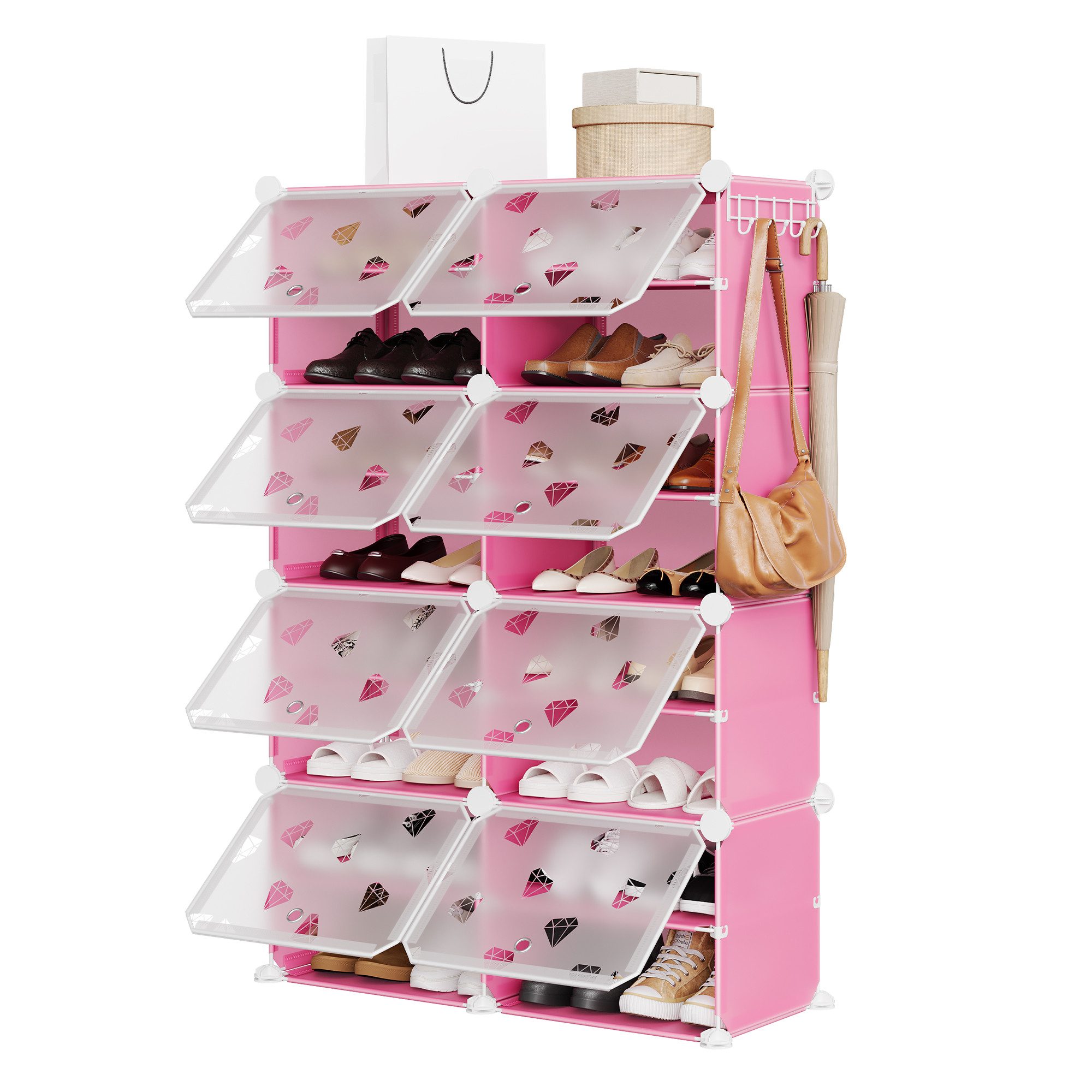 GarveeMore Schuhschrank mit 8/9/12 Fächern Schuhregal Schuhaufbewahrung Kunststoff