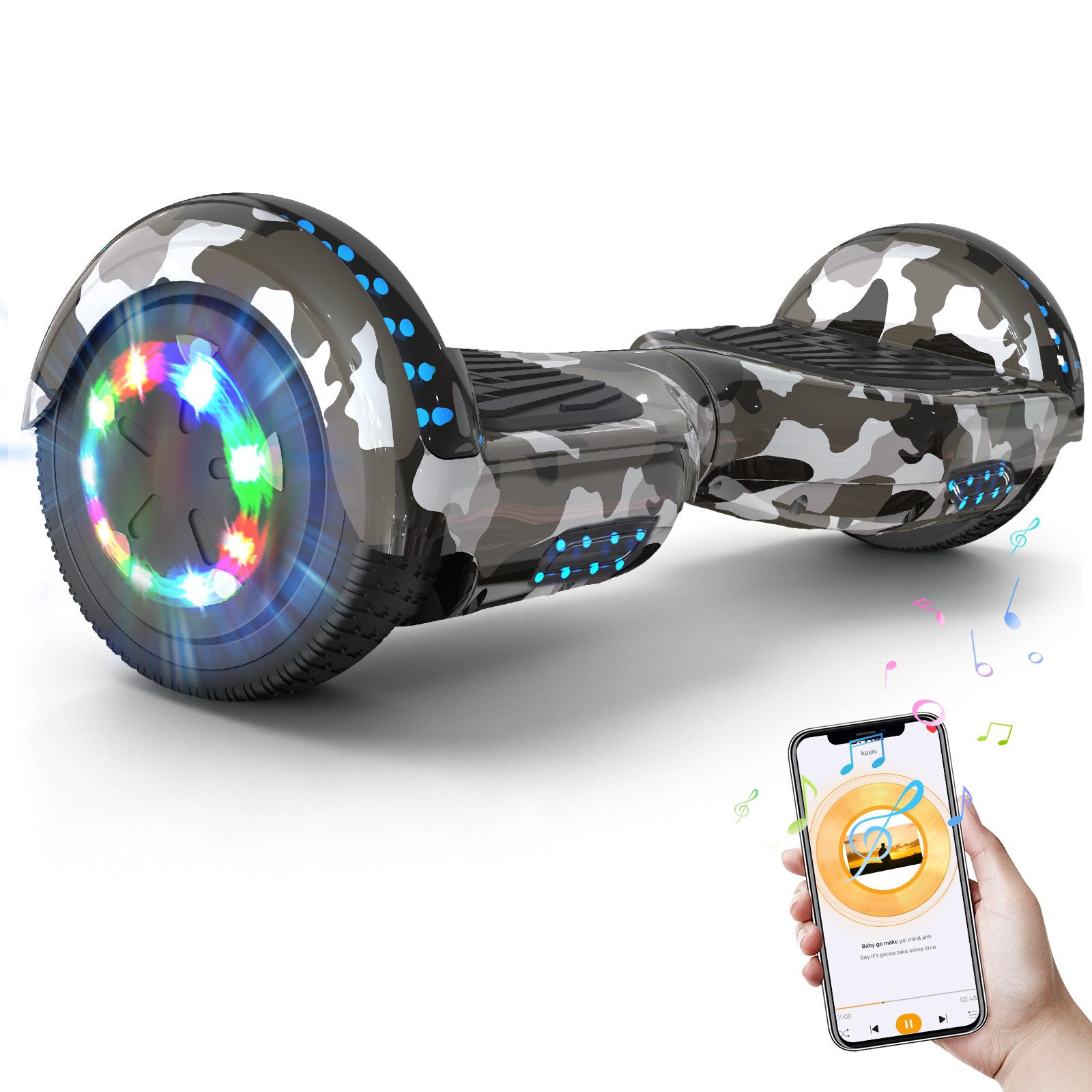 RCB Balance Scooter JD5JD6, 6,5 Zoll Zweimotoren Hoverboard mit LED-Leuchten und Bluetooth, 120,00 W, 15.00 km/h, bis zu 10 km Reichweite, keine Straßenzulassung