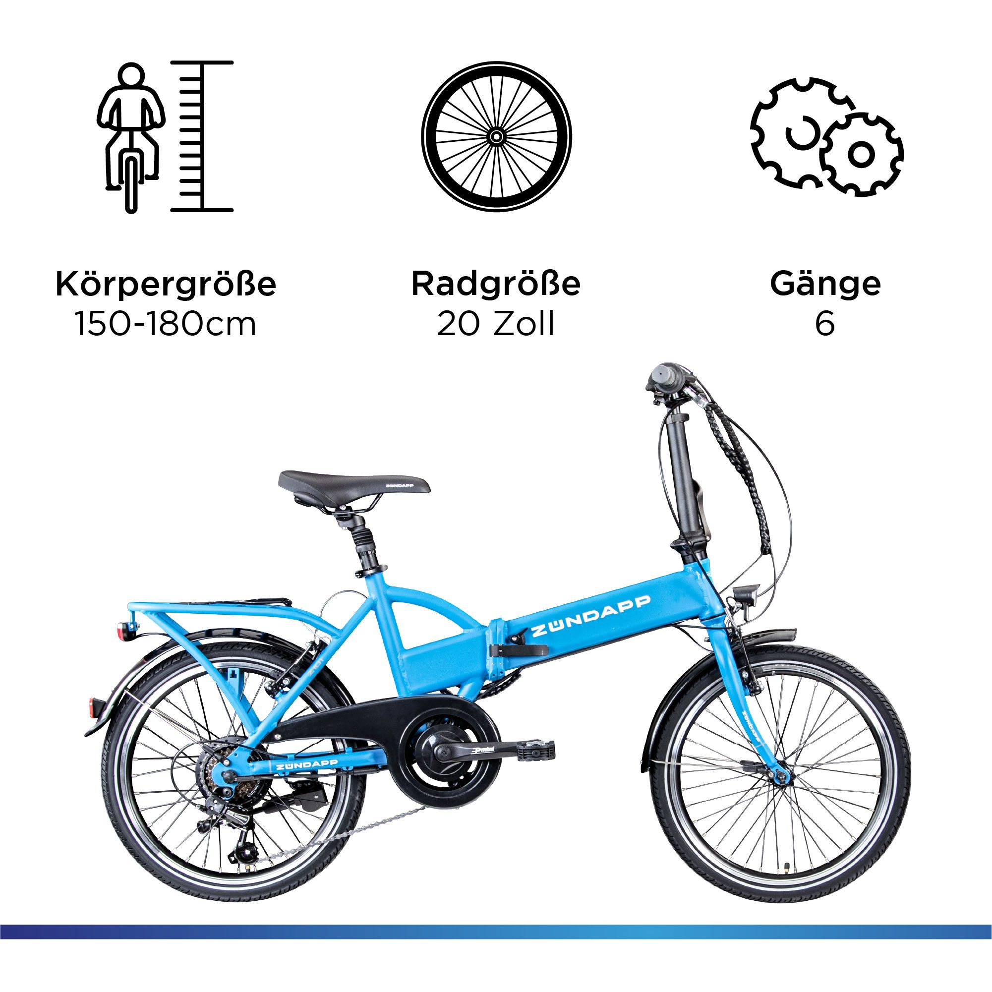 Zündapp E-Bike Faltrad Z101, 6 Gang Shimano Tourney RD-TY300 Schaltwerk, Kettenschaltung, Heckmotor, 270 Wh, Pedelec, Elektrofahrrad für Damen u. Herren