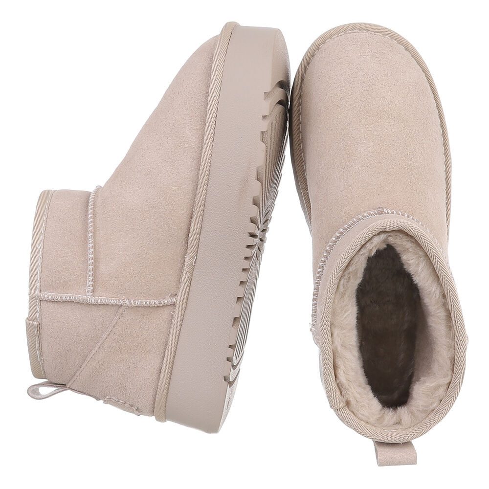 Ital-Design Bequemer Plattform-Echtleder-Schuh für Alltag und Freizeit Snowboots (90471210) Flach Plateaustiefeletten in Beige