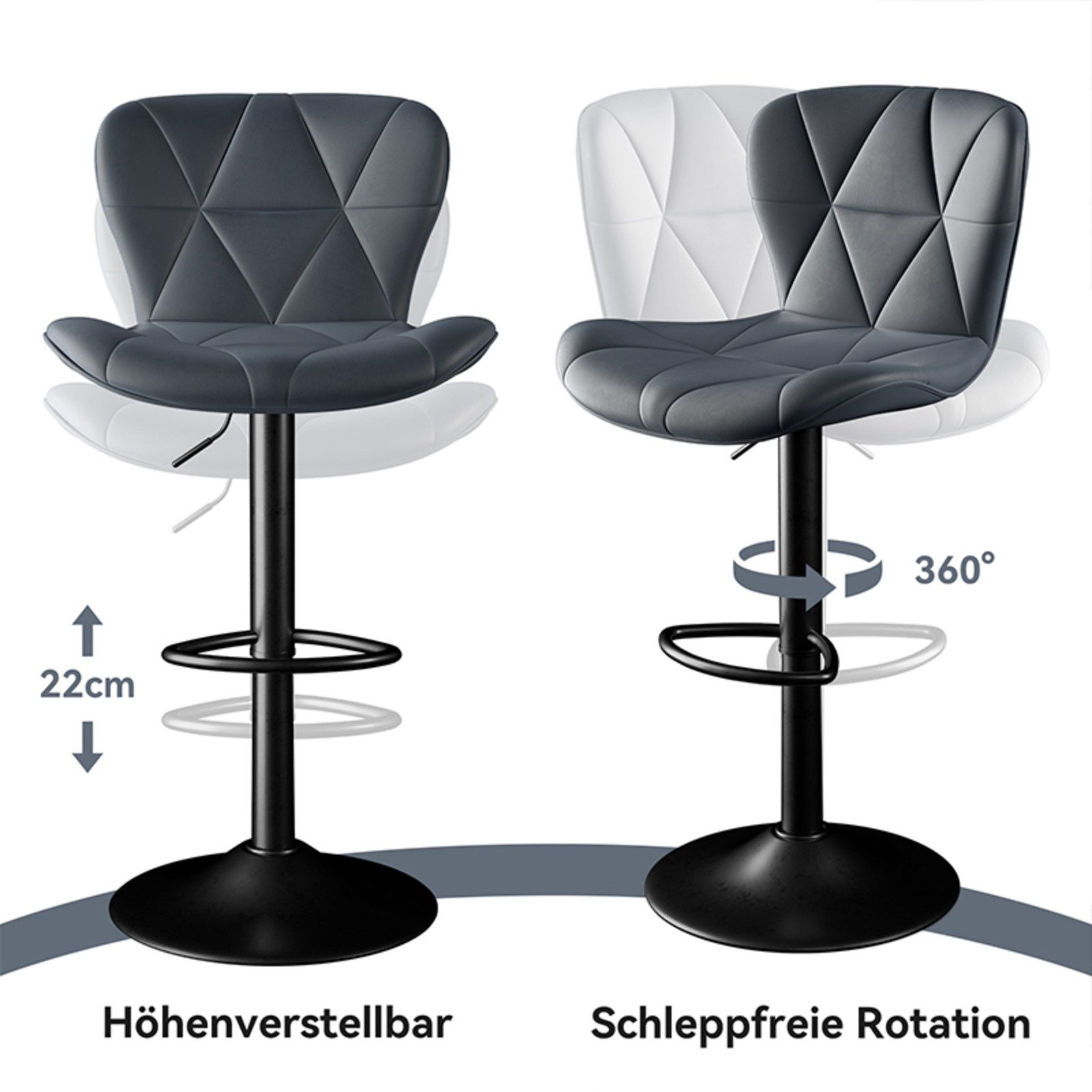 HawthyHome Barhocker Barstuhl, Höhenverstellbar mit Rückenlehne, 360° Drehbar (2 St., 2er Set)