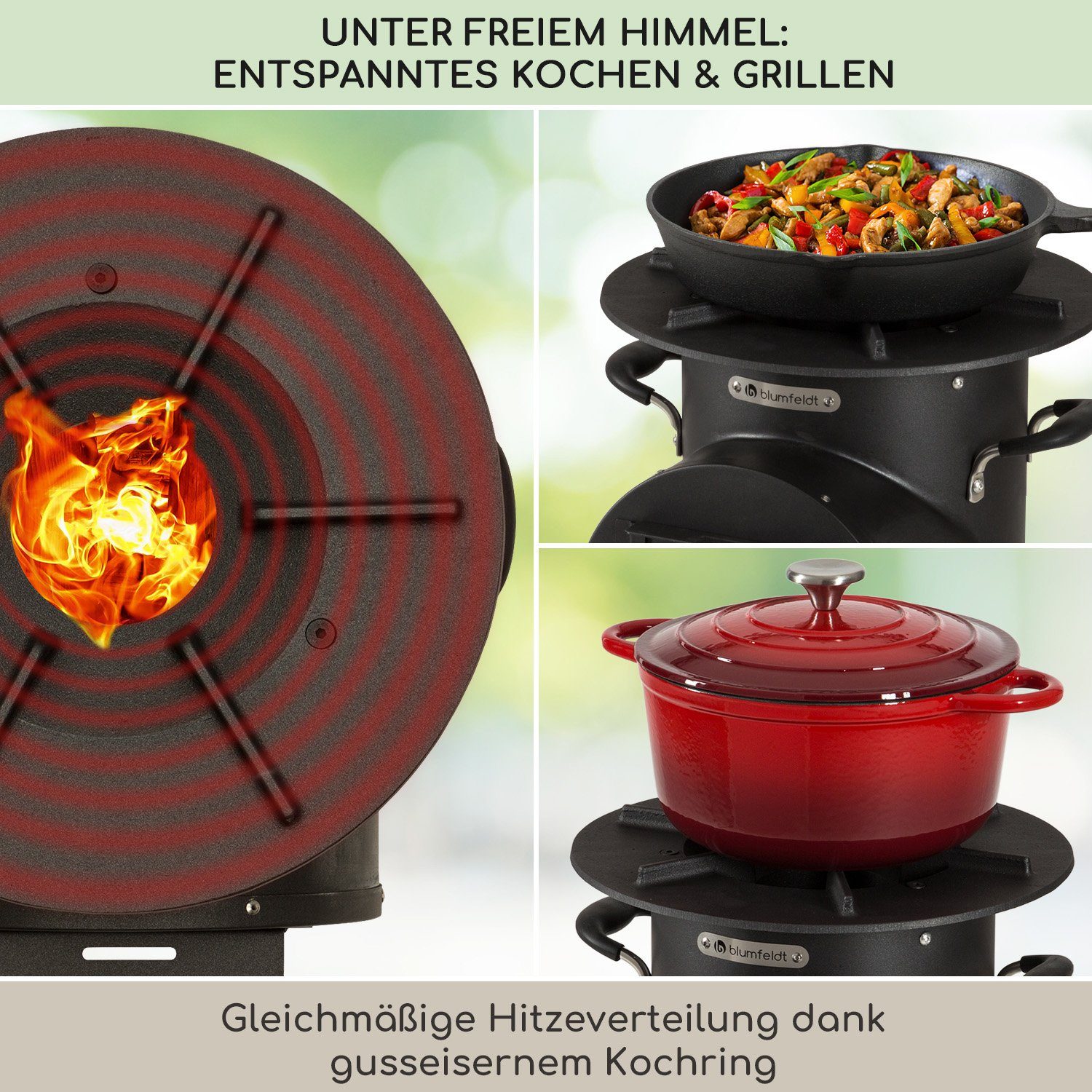 blumfeldt Feuerstelle Oshima, (Set), Campingkocher holzofen Campingofen Mobil